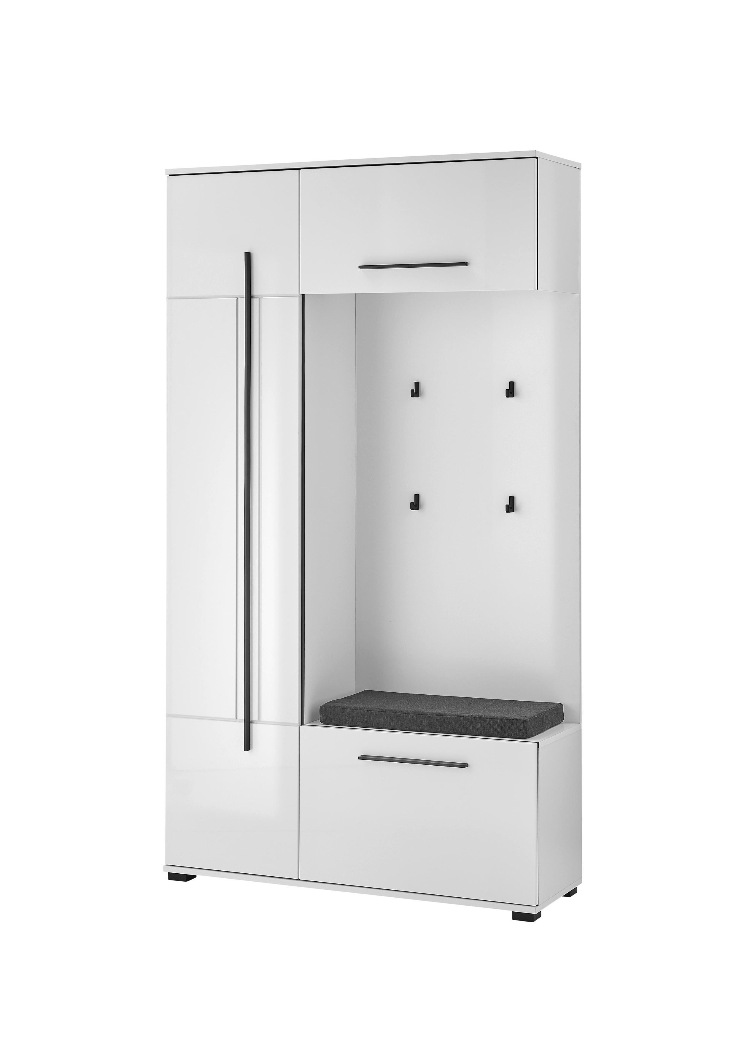 GARDEROBE Cantara Weiß/Weiß HG B: 111cm - Weiß Hochglanz/Weiß, MODERN, Holzwerkstoff (111/201/39cm) - MID.YOU