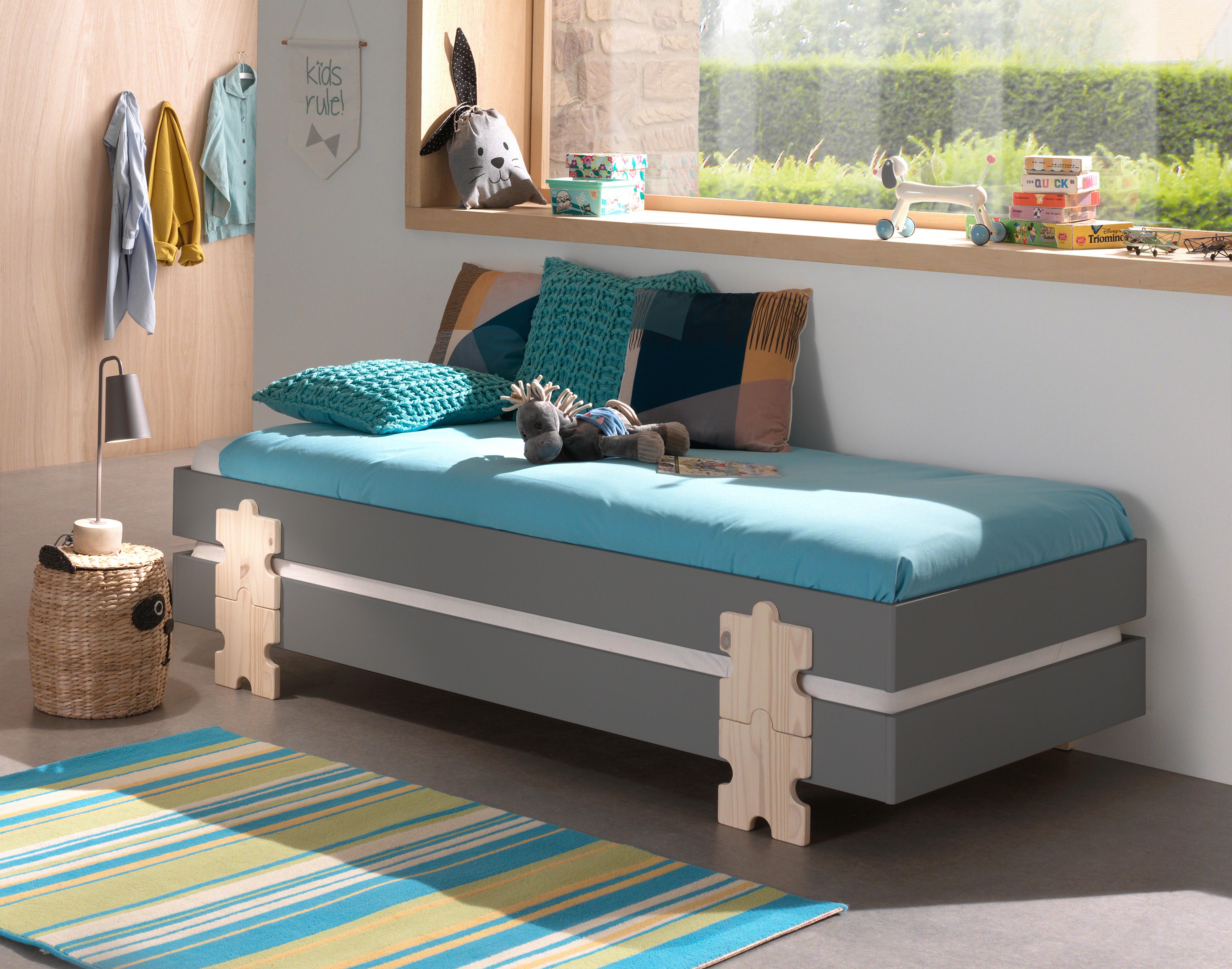 Stapelbett + Lattenrost 90x200 cm Modulo Kiefer Massiv/Grau - Kieferfarben/Grau, MODERN, Holz/Holzwerkstoff (90/200cm) - Vipack