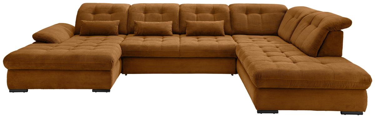 Wohnlandschaft mit Bettkasten Rigatti Goldfarben B: 387 cm - Goldfarben/Schwarz, MODERN, Textil (184/387/252cm) - Livetastic