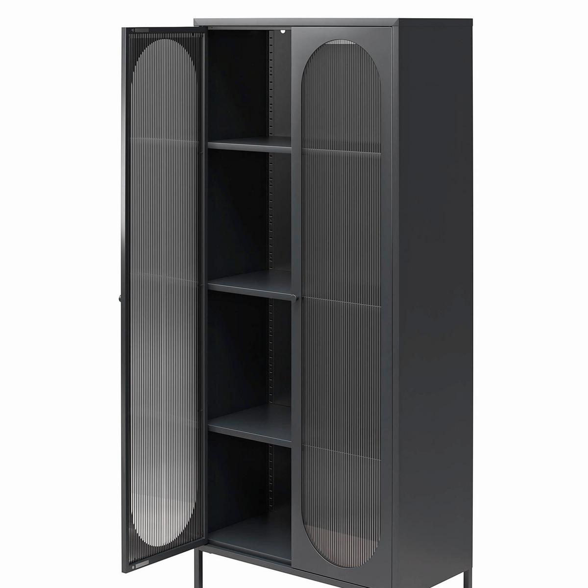 Vitrine Luna Schwarz B: 80cm - Schwarz, Design, Glas/Metall (80/40/186cm) - MID.YOU