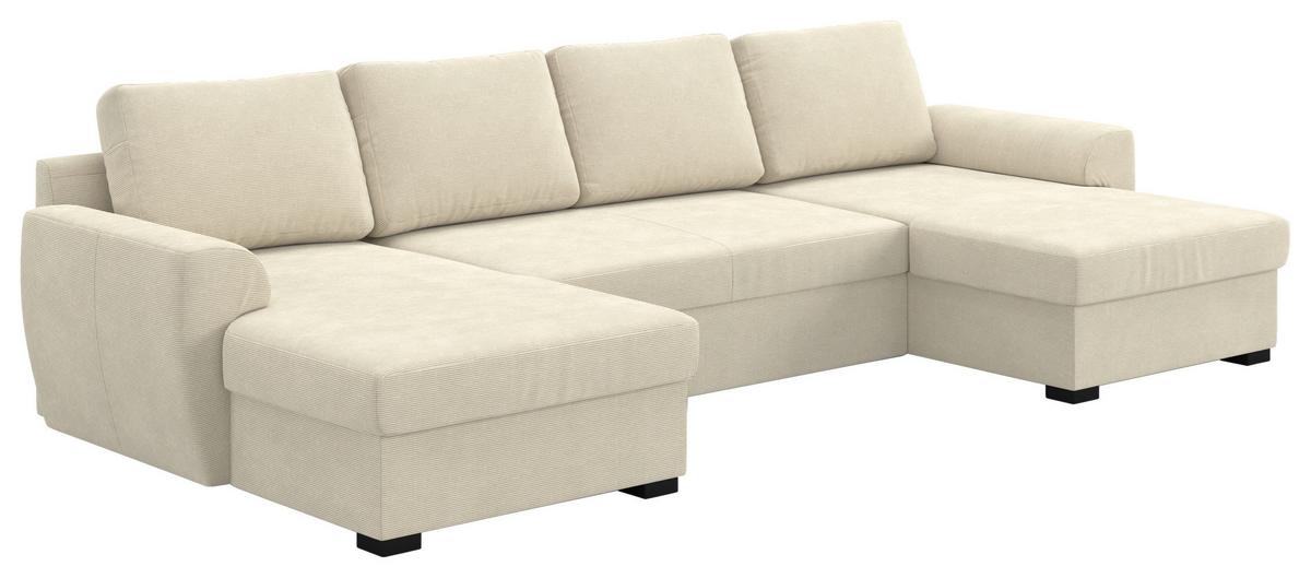 Wohnlandschaft m. Bettfunktion Cord beige, B:327cm - Beige/Schwarz, Trend, Textil (154/327/86cm) - MID.YOU