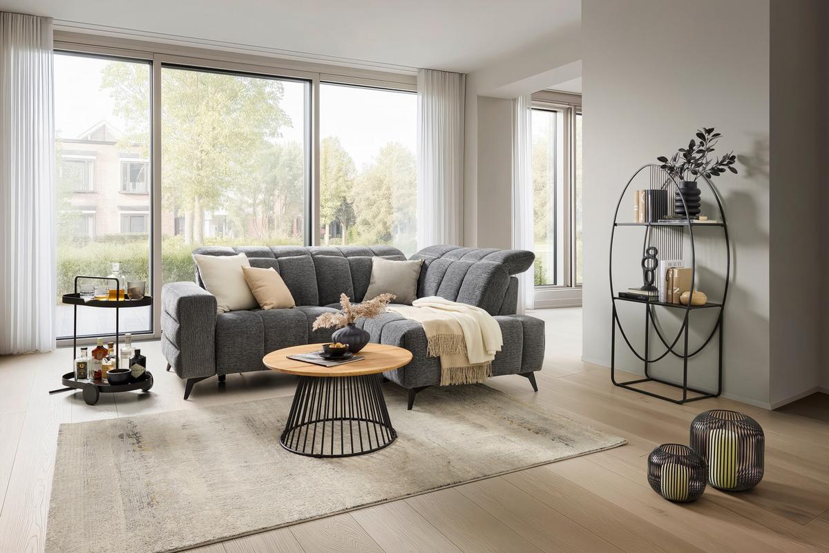 Rohová sedačka PARIS, pravá, tmavě šedá, el.relax.funkce - černá/tmavě šedá, Konvenční, kov/dřevo (215/182cm) - Mömax