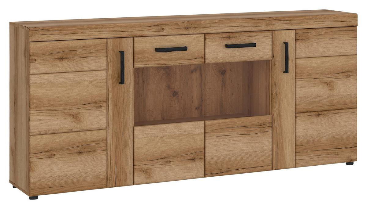 Kommode Cortina Eichefarben Dekor B: 185,1 cm - Eichefarben/Schwarz, MODERN, Glas/Holzwerkstoff (185,1/86/40,9cm)