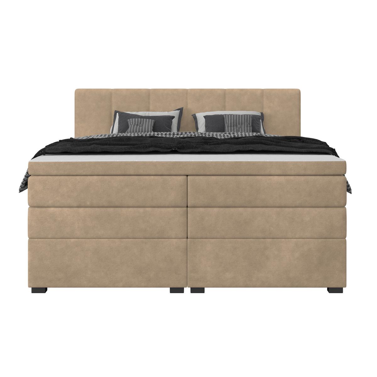 Boxspringbett Mit Topper & Bettkasten 200x200 Lauro - Schwarz/Braun, Trend, Textil (200/200cm)