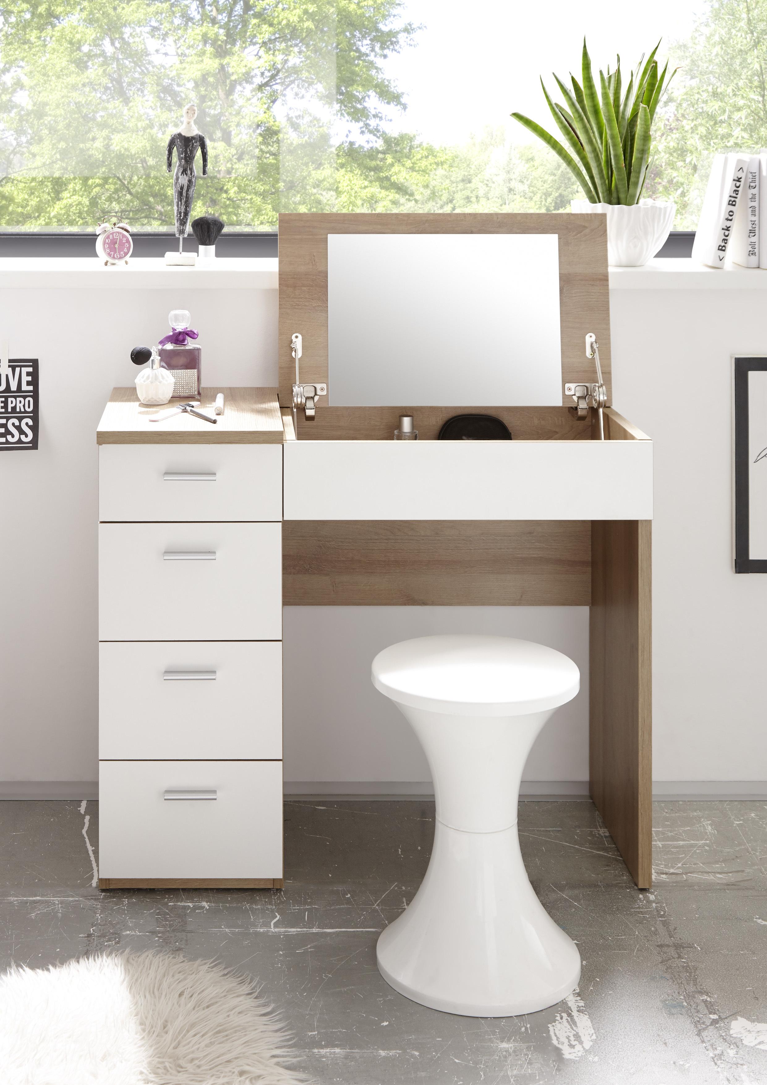 Schminktisch Make Up Weiß/ Eiche Dekor 90 Cm - Weiß/Sonoma Eiche, Design, Holzwerkstoff (90/76/42cm) - Xora