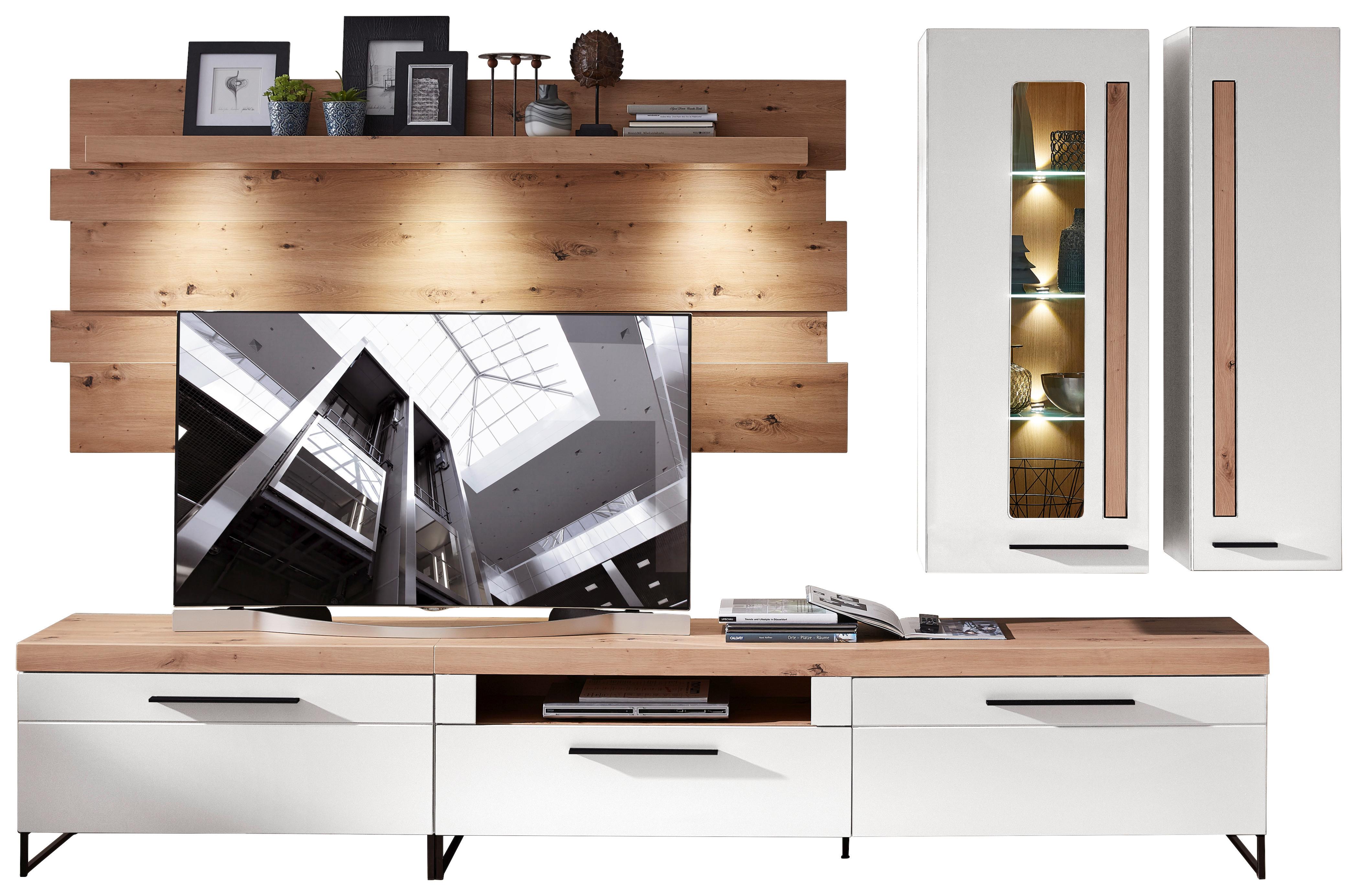 Obývacia Stena Loft Two Biela Matná/artisan - farby dubu/čierna, Moderný, kov/kompozitné drevo (314/201/44cm) - Livetastic