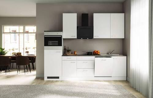 Küchenzeile Lucca mit Geräten 280 cm Weiß - Graubraun/Weiß, KONVENTIONELL, Holzwerkstoff (280cm) - FlexWell