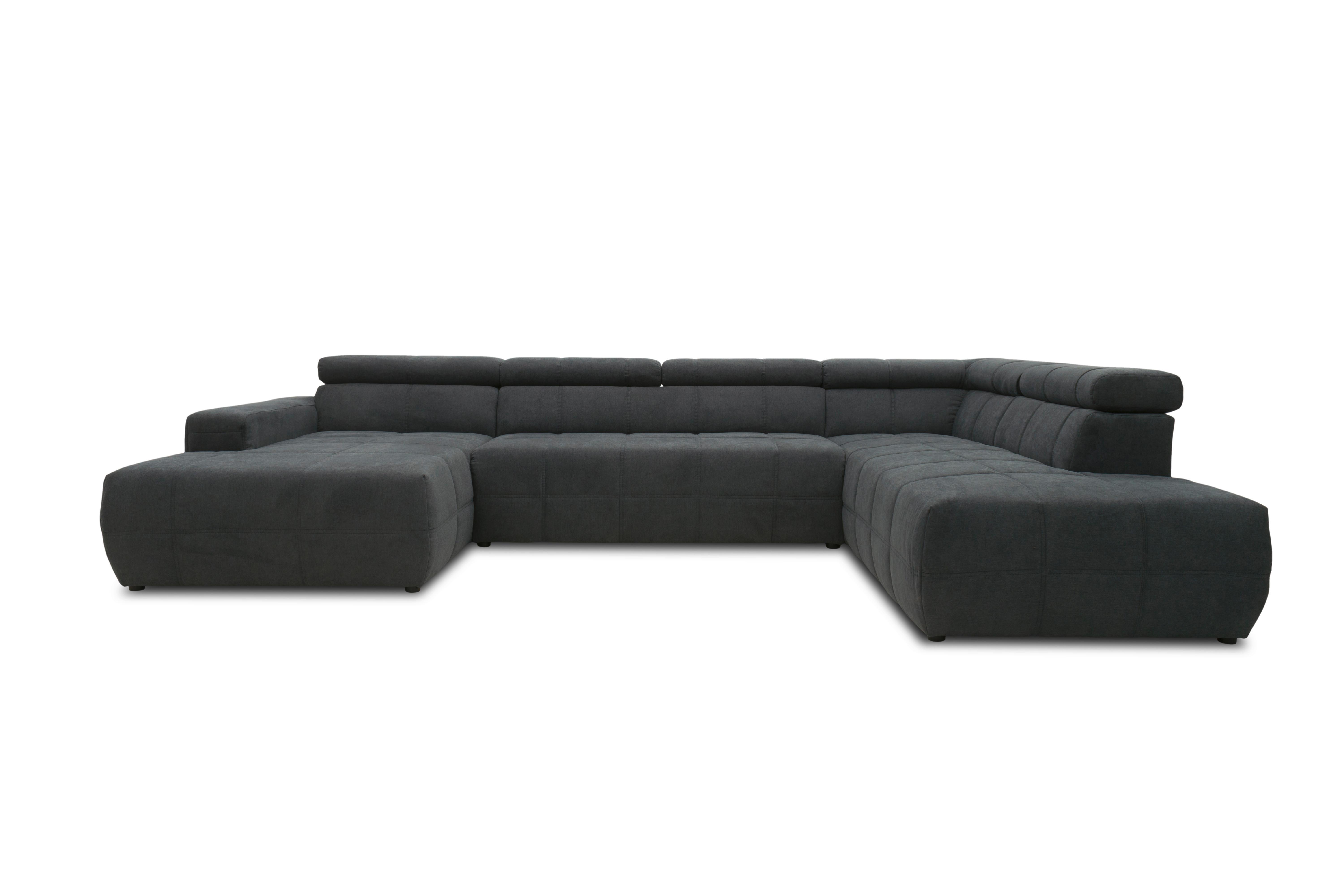 Wohnlandschaft Brandon Kopfteilverstellung Dunkelgrau - Dunkelgrau/Schwarz, Design, Textil (175/359/228cm) - MID.YOU