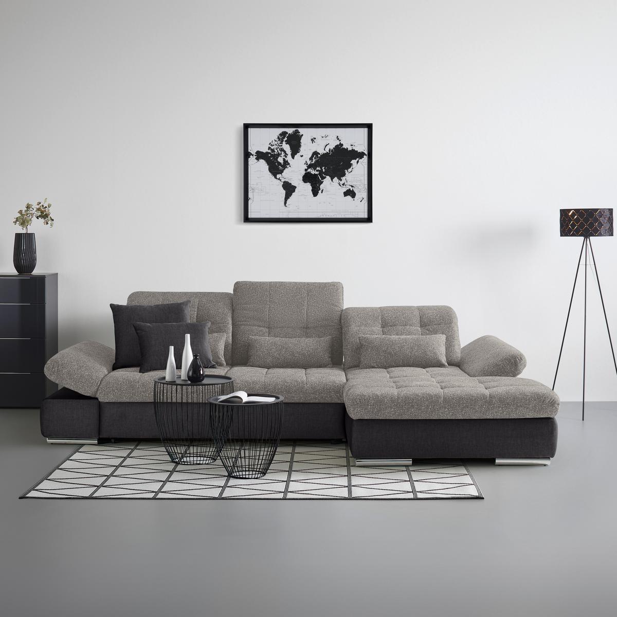 Rohová sedačka SANFINO, pravá, tmavosivá / strieborná - chrómová/strieborná, Konventionell, kov/drevo (305/79-96/199cm) - Premium Living