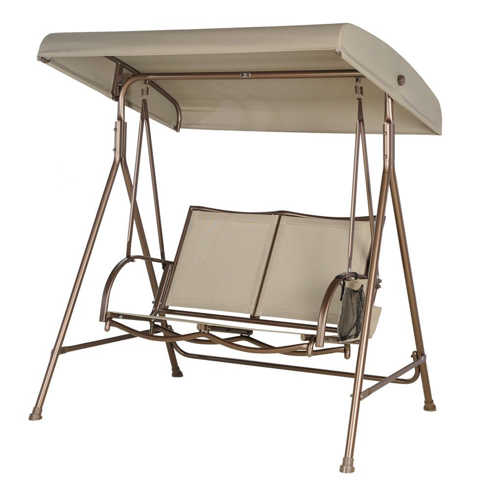 Hollywoodschaukel Mit Sonnendach Swingchair 2-Sitzer - Beige/Bronzefarben, Basics, Textil/Metall (162/177/125cm) - MID.YOU
