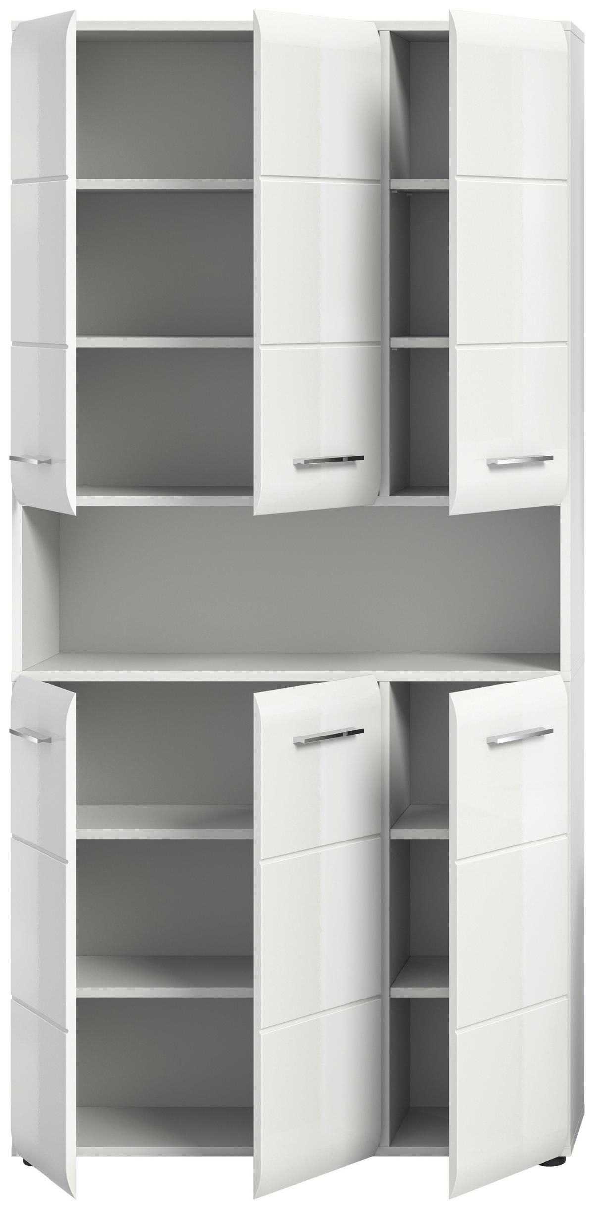 Hochschrank Ice Weiß Hg B: 90 Cm - Weiß Hochglanz/Schwarz, MODERN, Holzwerkstoff (90/185/30cm) - MID.YOU