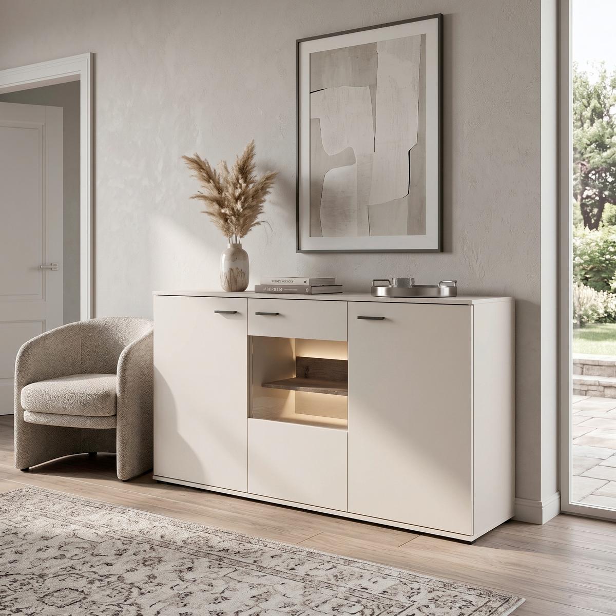 ŠIROKÁ KOMODA ATICO - farba duba/béžová, Design, kompozitné drevo (160/86,9/43,5cm) - Livetastic