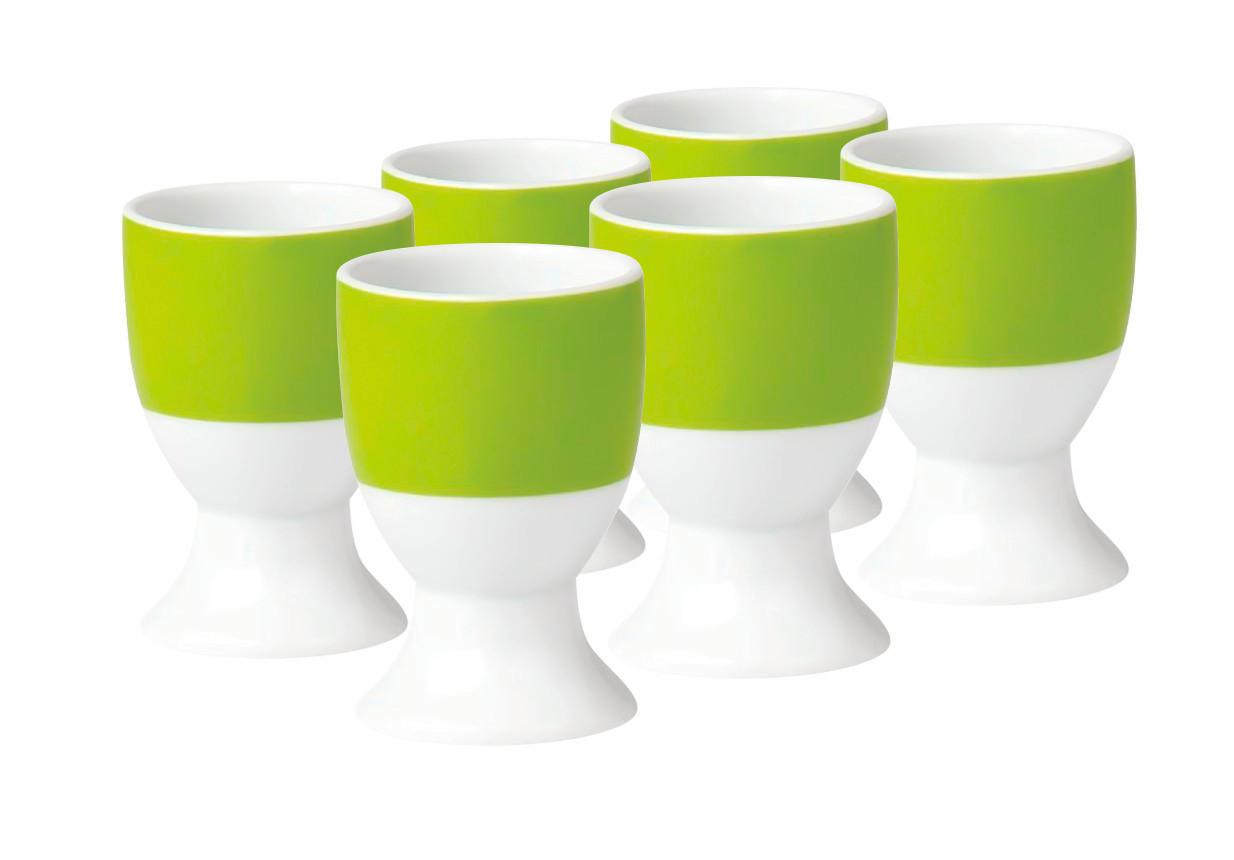 Eierbecherset Grün Weiß 6-teilig D: 4,5 cm - Weiß/Grün, Basics, Keramik (4,5/6,5cm) - Van Well