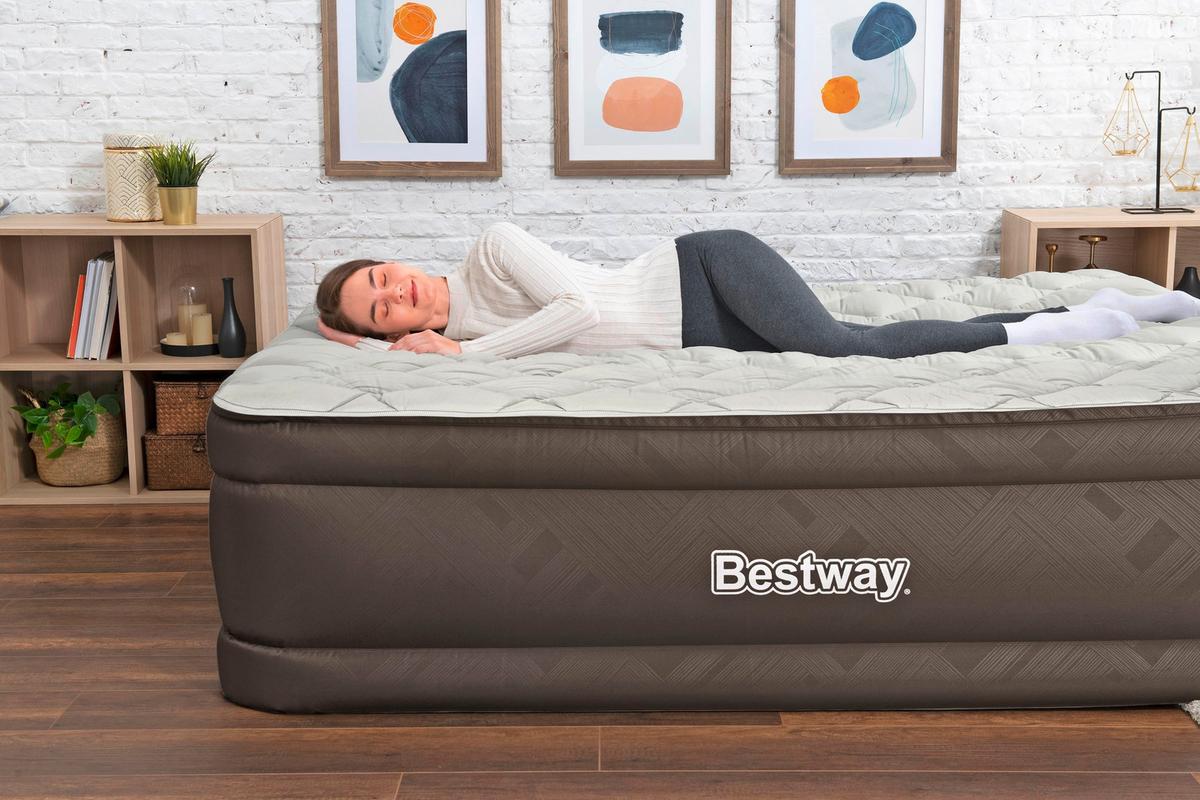 Luftbett Gloria 203x152x51 Cm Bis 350kg, Inkl. Pumpe - Braun/Grau, KONVENTIONELL, Kunststoff/Metall (203/152/51cm) - Bestway