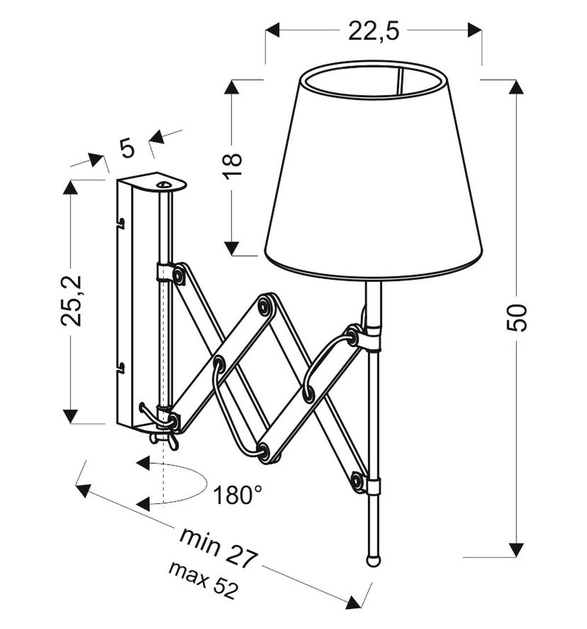 Wandleuchte 21-75420 - Schwarz, KONVENTIONELL, Metall (22.5/52/50cm)