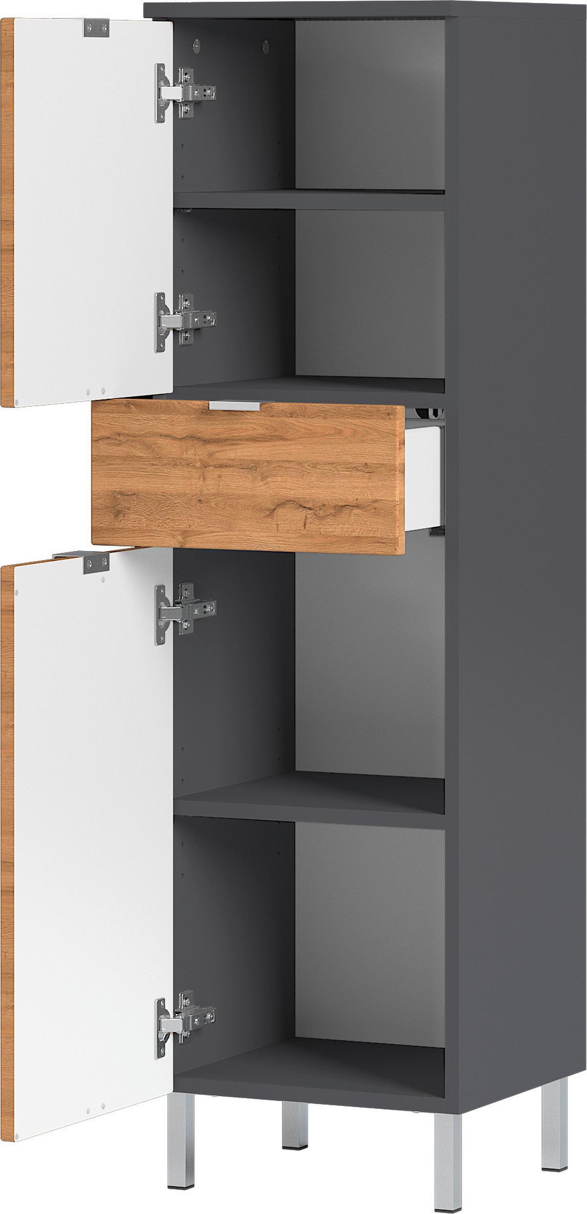 Midischrank Bad BxH 34x120 cm Eiche Dekor/ Graphit - Chromfarben/Eichefarben, KONVENTIONELL, Holzwerkstoff (34/120/34cm) - Germania