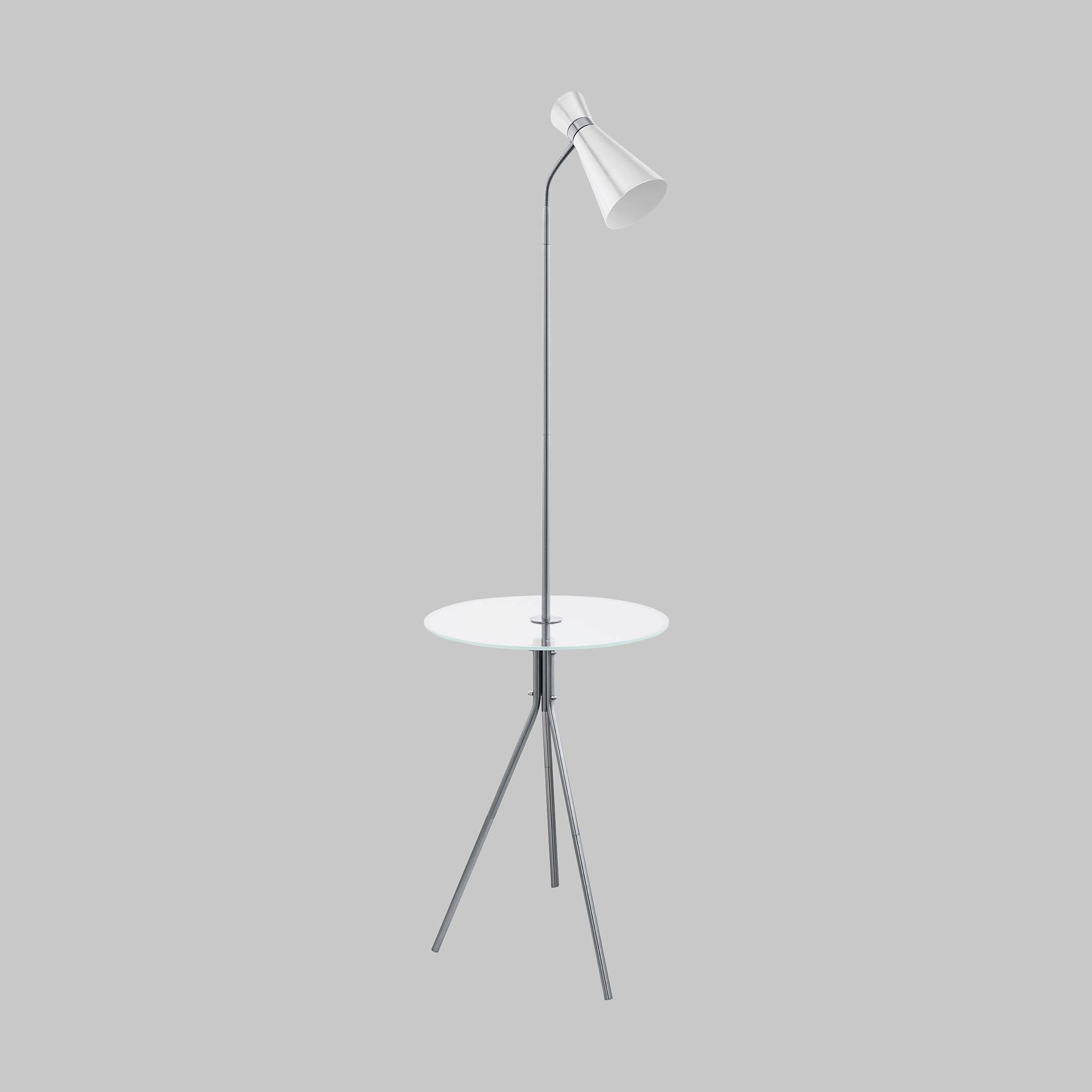 Stehlampe Policara Silber Mit Glasablage - Weiß/Nickelfarben, MODERN, Glas/Metall (46/158,5cm)