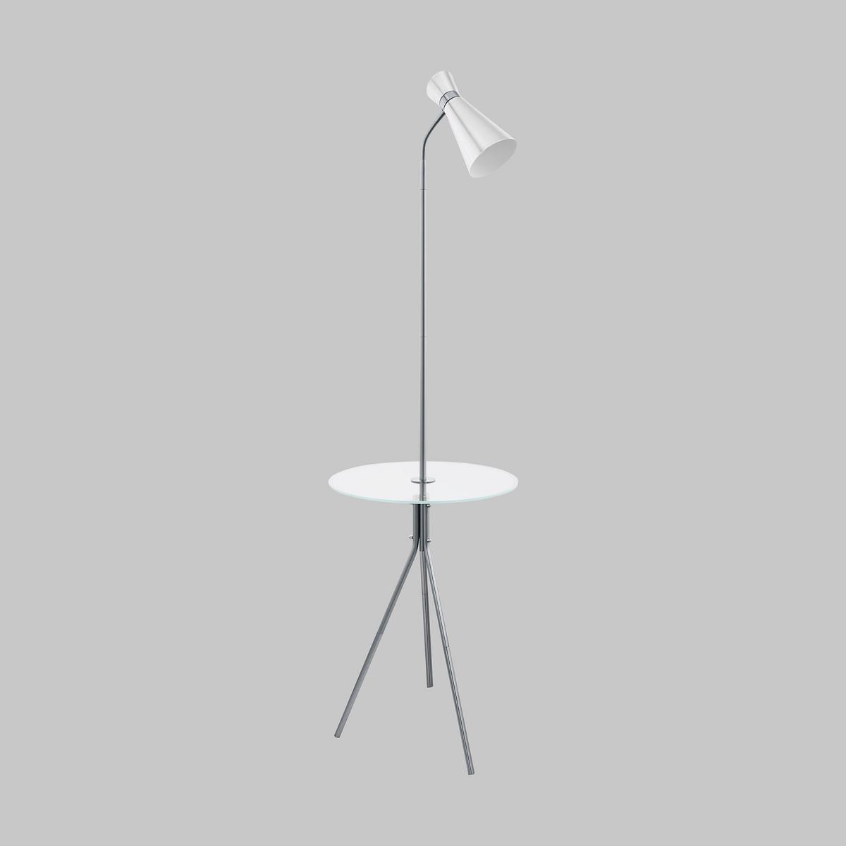 Stehlampe Policara Silber Mit Glasablage - Weiß/Nickelfarben, MODERN, Glas/Metall (46/158,5cm)