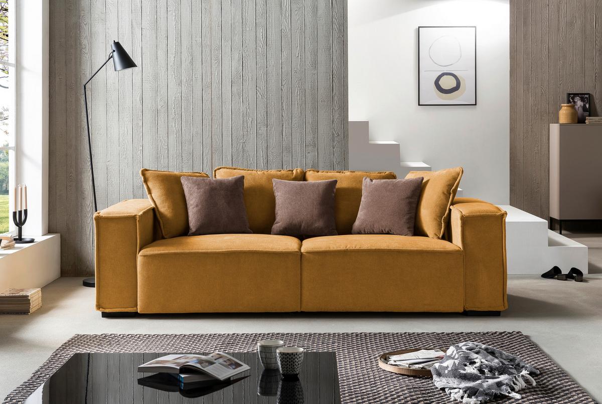 Bigsofa mit Kissen Surf, Webstoff - Taupe/Gelb, MODERN, Holz/Textil (244/62/117cm) - Luca Bessoni