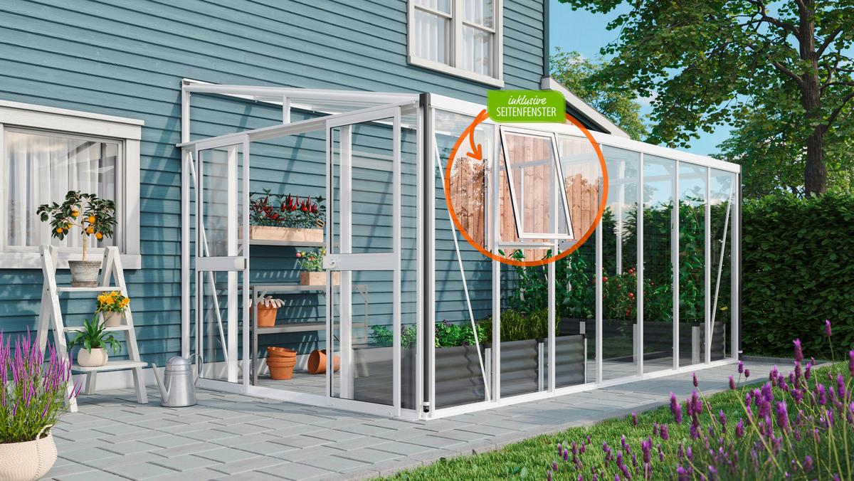 Anlehn-Gewächshausbausatz Athena 11900 Esg/Hkp, Weiss - Weiß, Basics, Glas/Kunststoff (460/265,9/238,8cm)