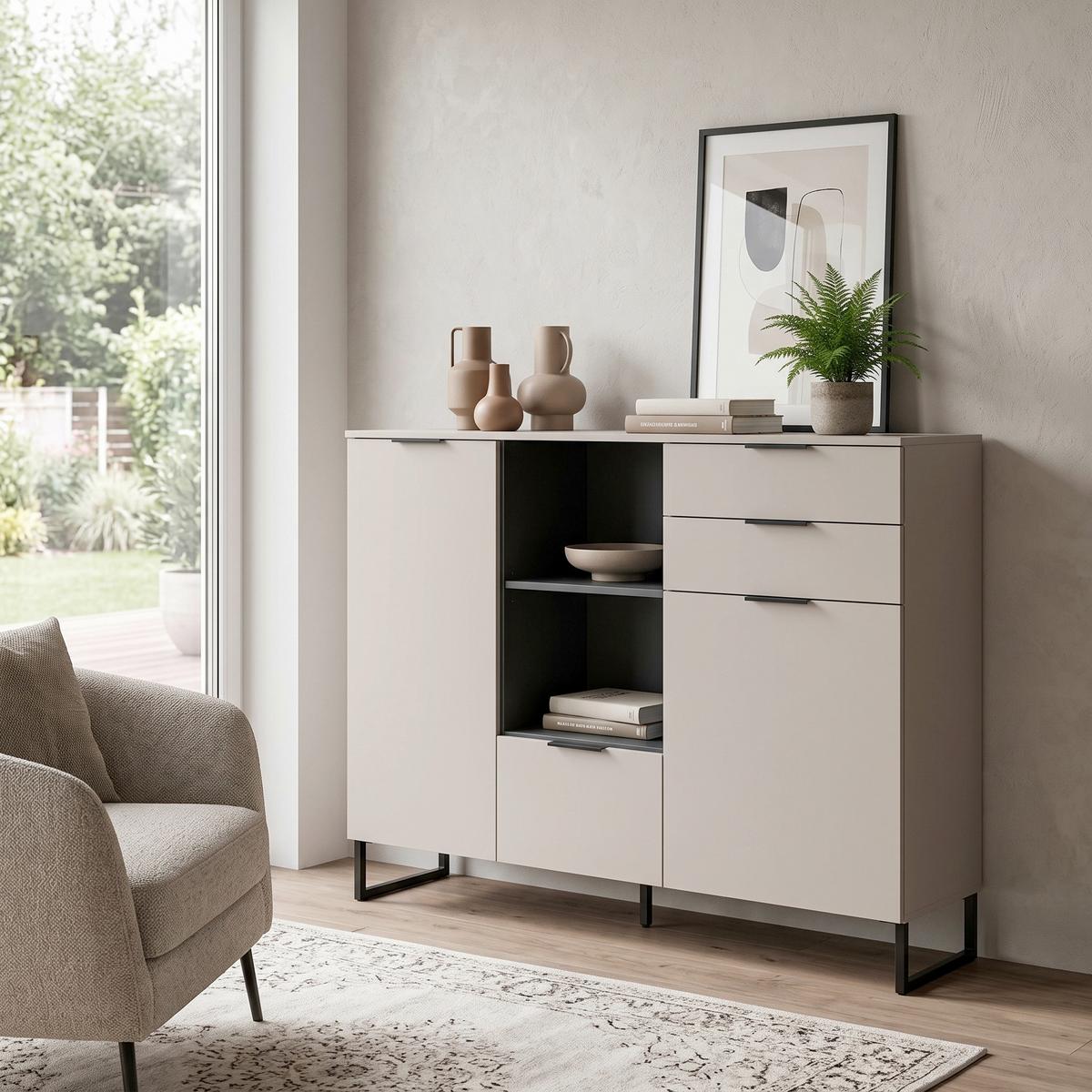 VYSOKÁ KOMODA NOIDA - čierna/kašmírová, Design, kov/kompozitné drevo (150/112/37cm) - Livetastic
