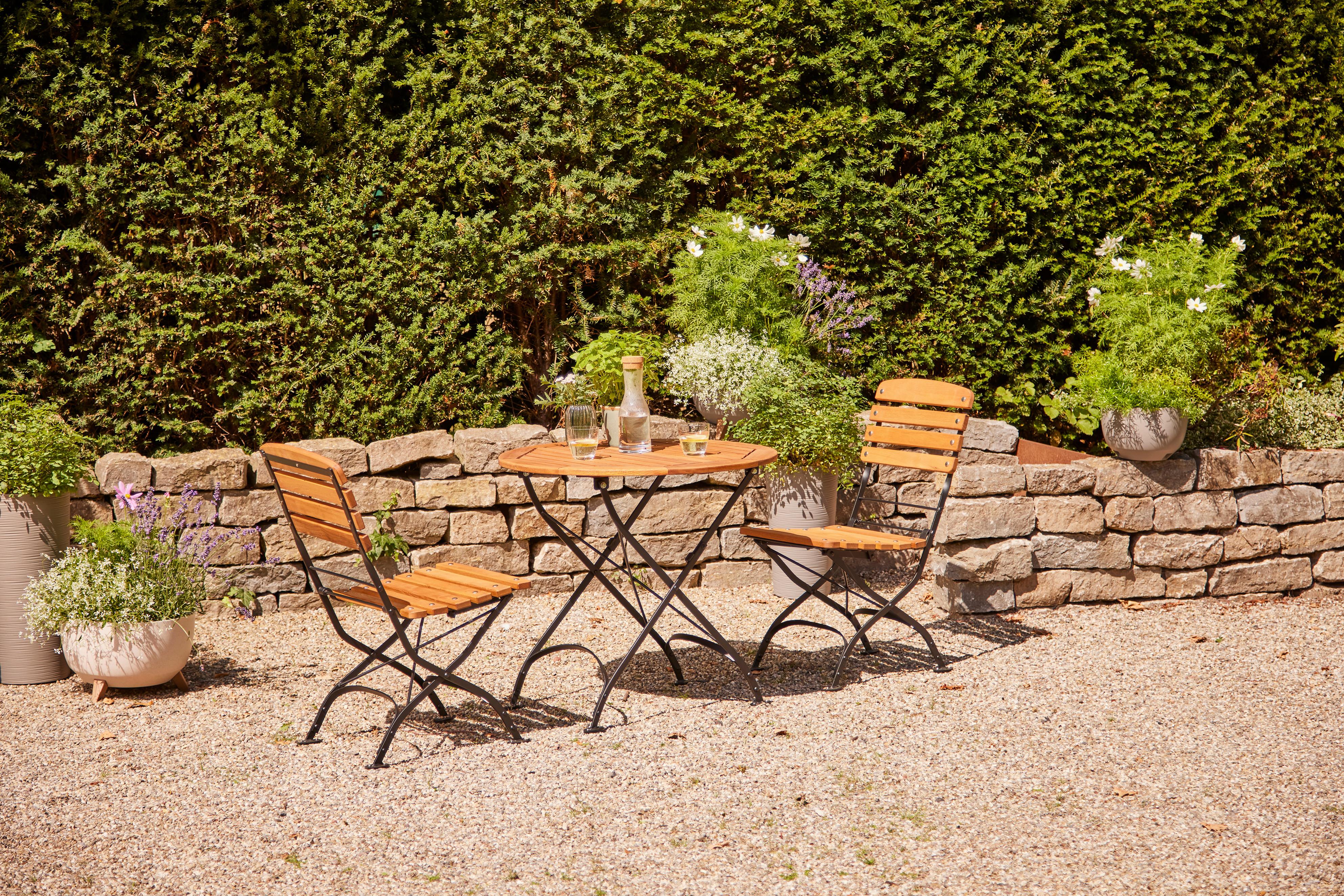 Gartentisch Klappbar Robinienholz/Metall ⌀ 85 cm - Robinienfarben/Schwarz, KONVENTIONELL, Holz/Metall (85cm) - Siena Garden