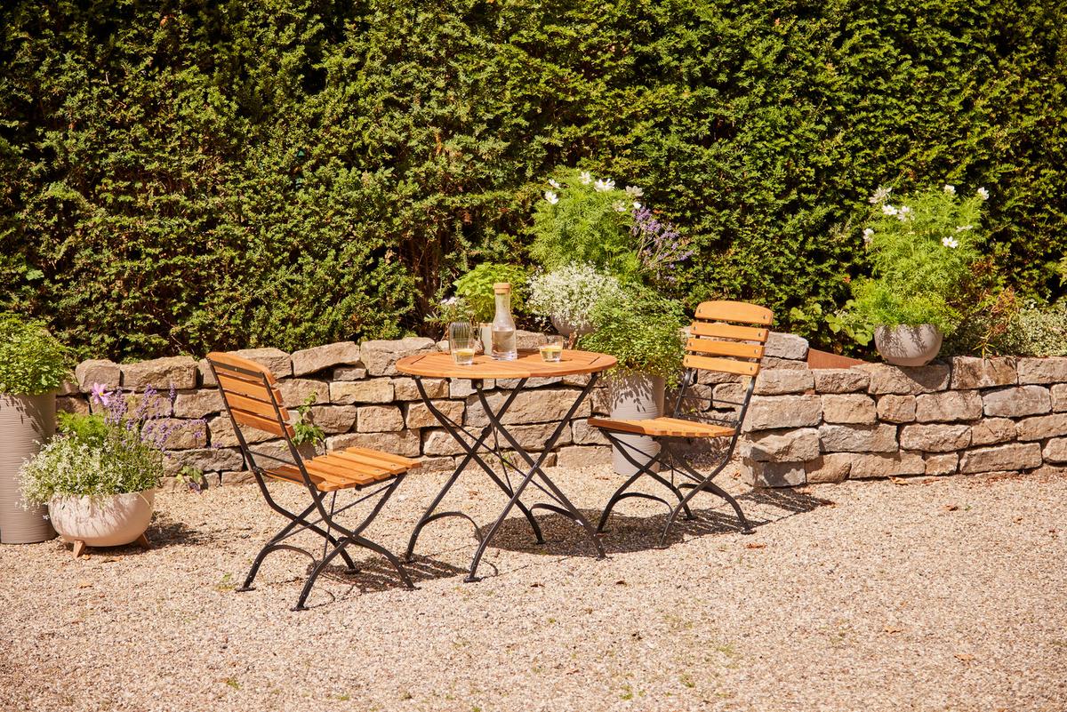 Gartentisch Klappbar Robinienholz/Metall ⌀ 85 cm - Robinienfarben/Schwarz, KONVENTIONELL, Holz/Metall (85/85/78cm) - Siena Garden