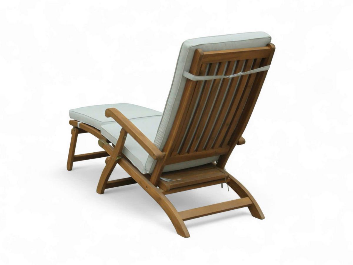 Ergoniomische Sonnenliege inkl. Auflage, Akazie - Akaziefarben, Basics, Holz (149/56/96cm)