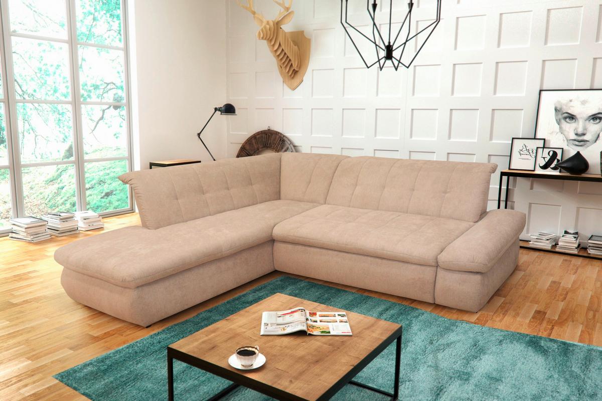 Ecksofa Mit Schlaffunktion Moric Beige Mikrofaser - Chromfarben/Beige, KONVENTIONELL, Textil (216/273cm) - MID.YOU