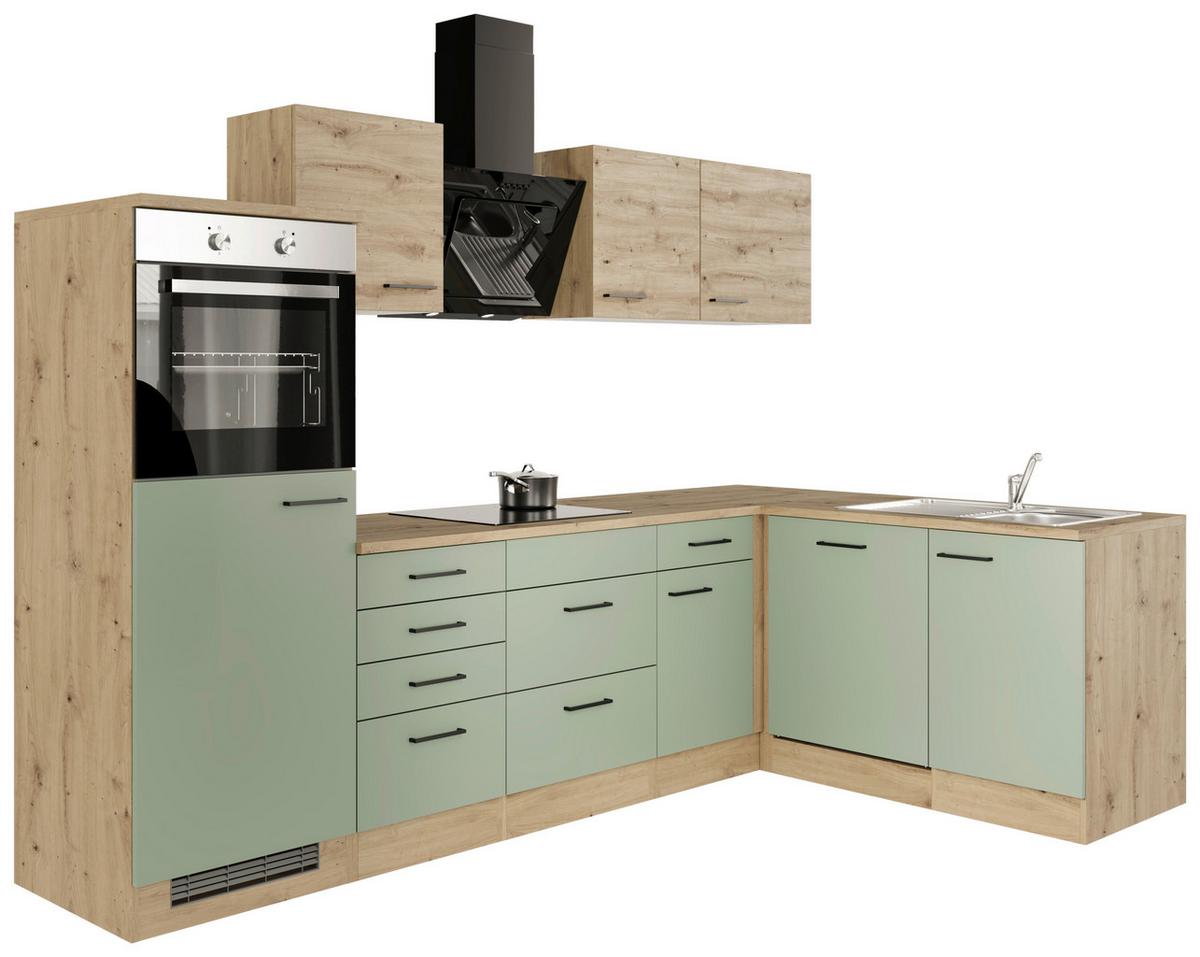 Eckküche Cara Eiche Artisan/grün S:280x170cm - Eiche Artisan/Grün, KONVENTIONELL, Holzwerkstoff (280/170cm) - FlexWell