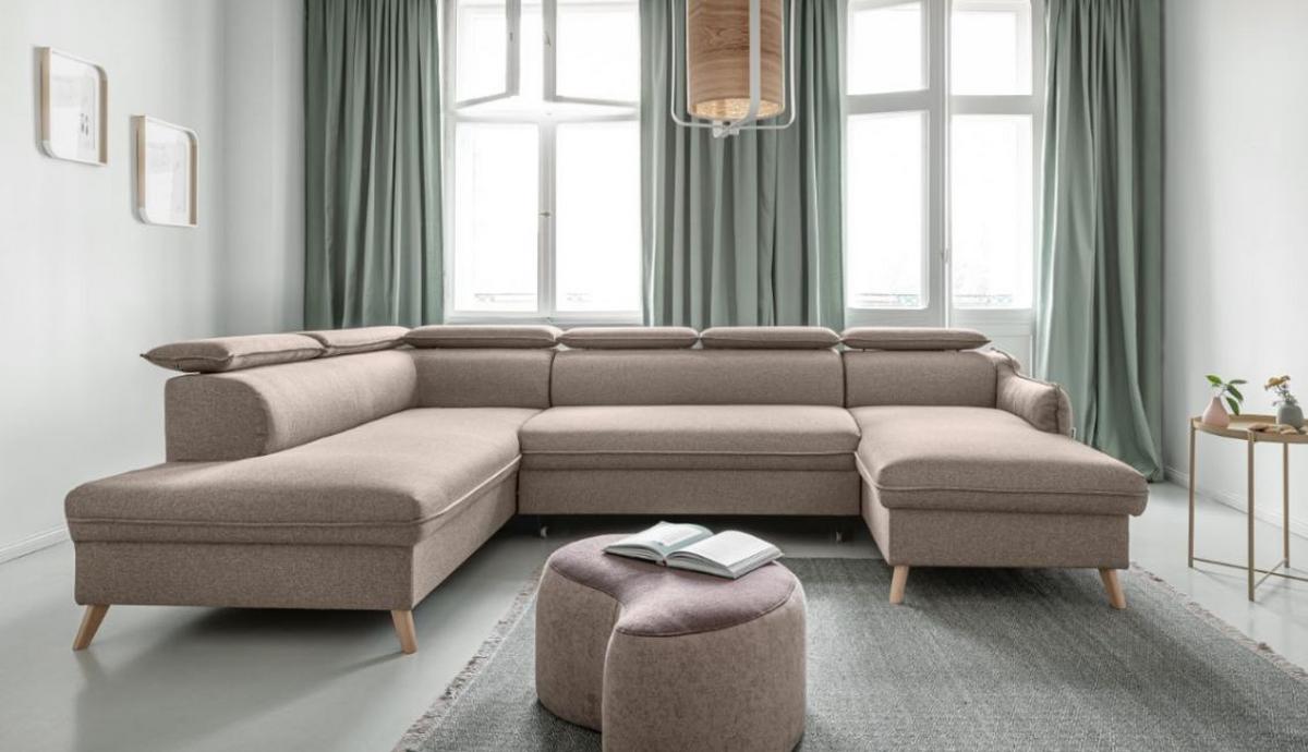 Rozkládací sedačka Simone, levé provedení - béžová, Moderní, dřevo/textil (321/82/95/208cm)
