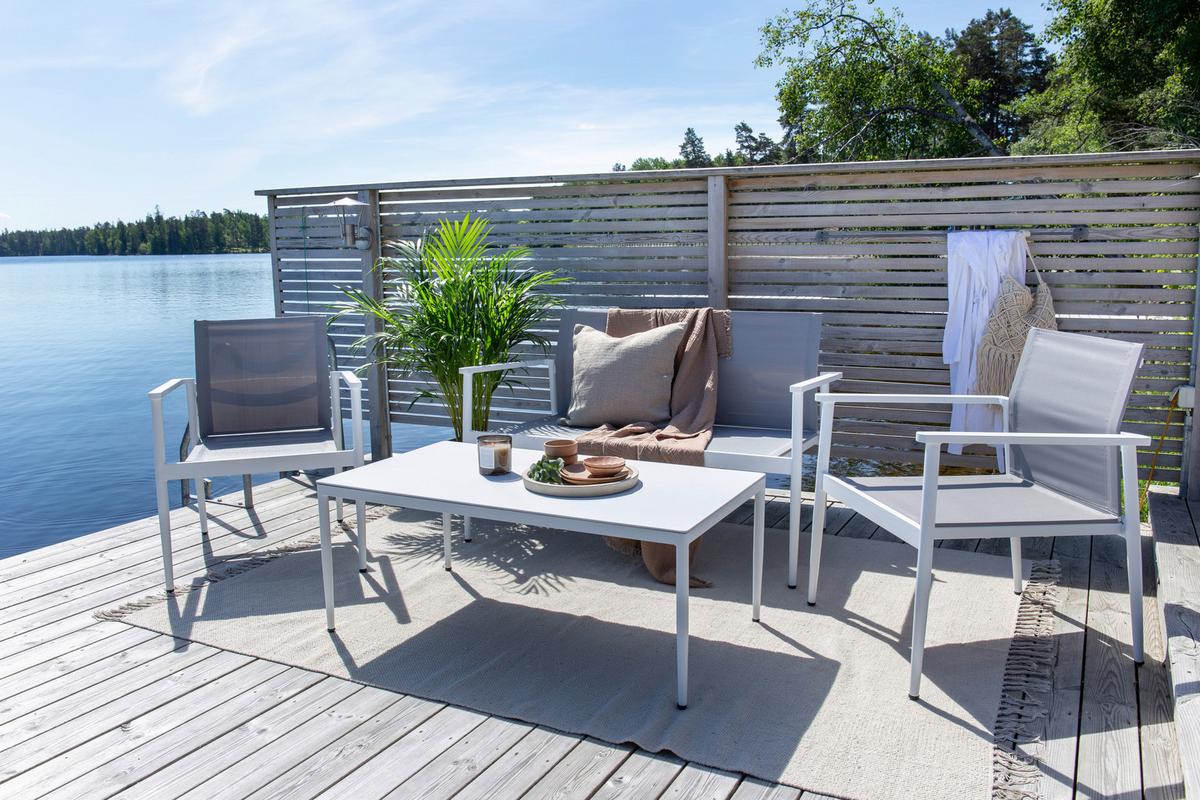 Loungegarnitur Break - Weiß/Grau, KONVENTIONELL, Glas/Textil - Gardenson
