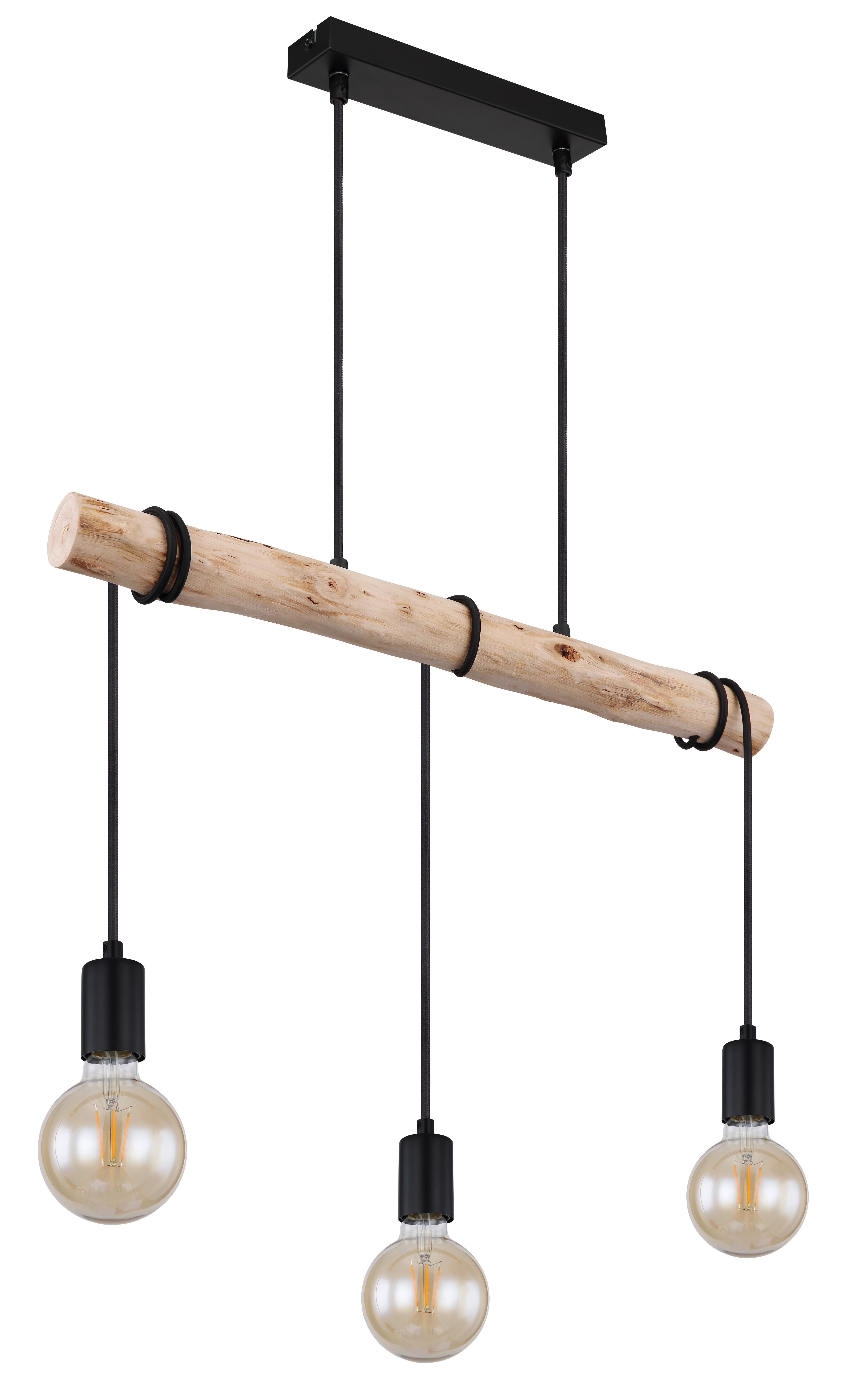 Hängeleuchte 15539-3h - Schwarz/Naturfarben, Natur, Holz/Metall (60/5/120cm) - Globo