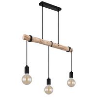 Hängeleuchte 15539-3h - Schwarz/Naturfarben, Natur, Holz/Metall (60/5/120cm) - Globo