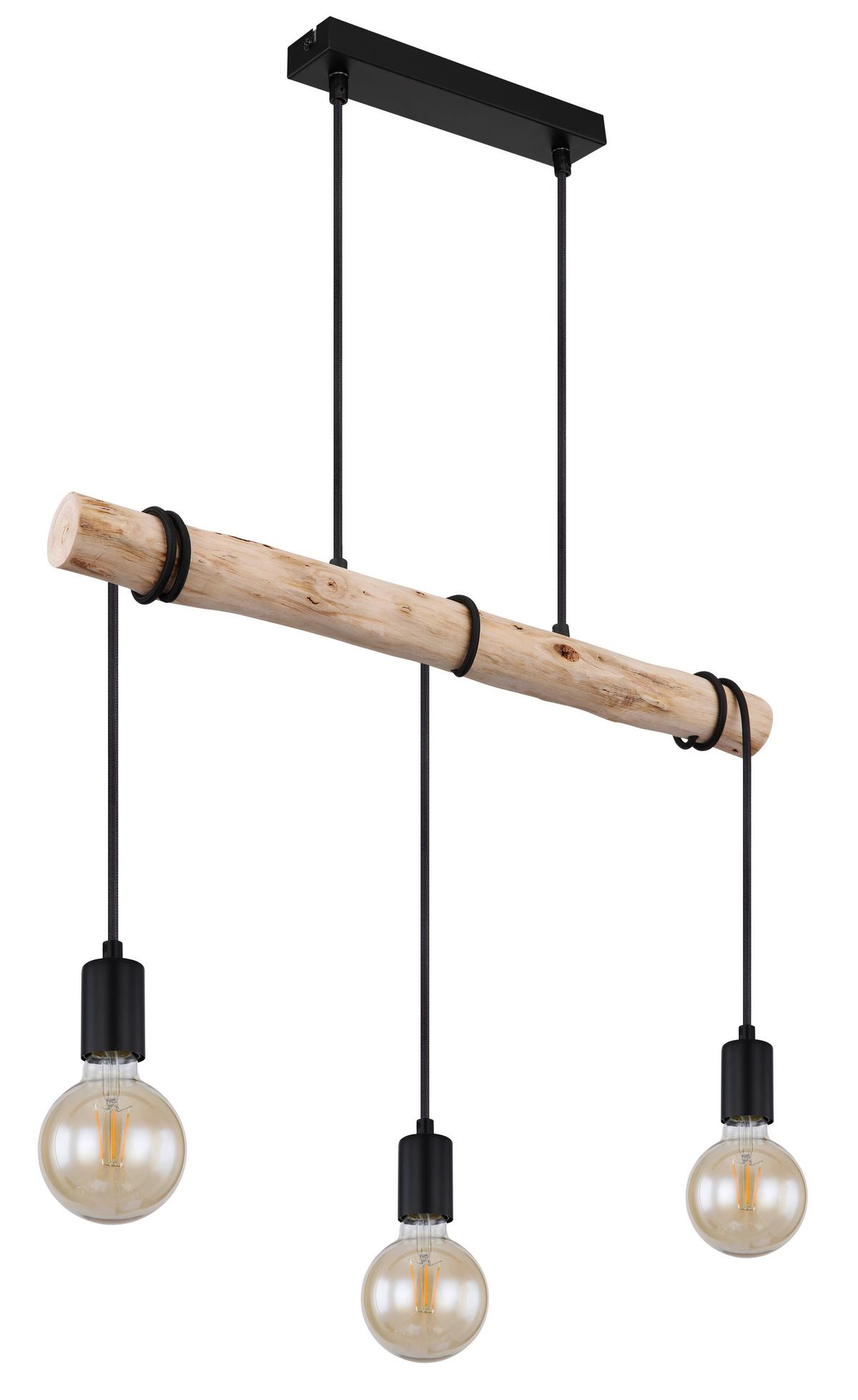 Hängeleuchte 15539-3h - Schwarz/Naturfarben, Natur, Holz/Metall (60/5/120cm) - Globo