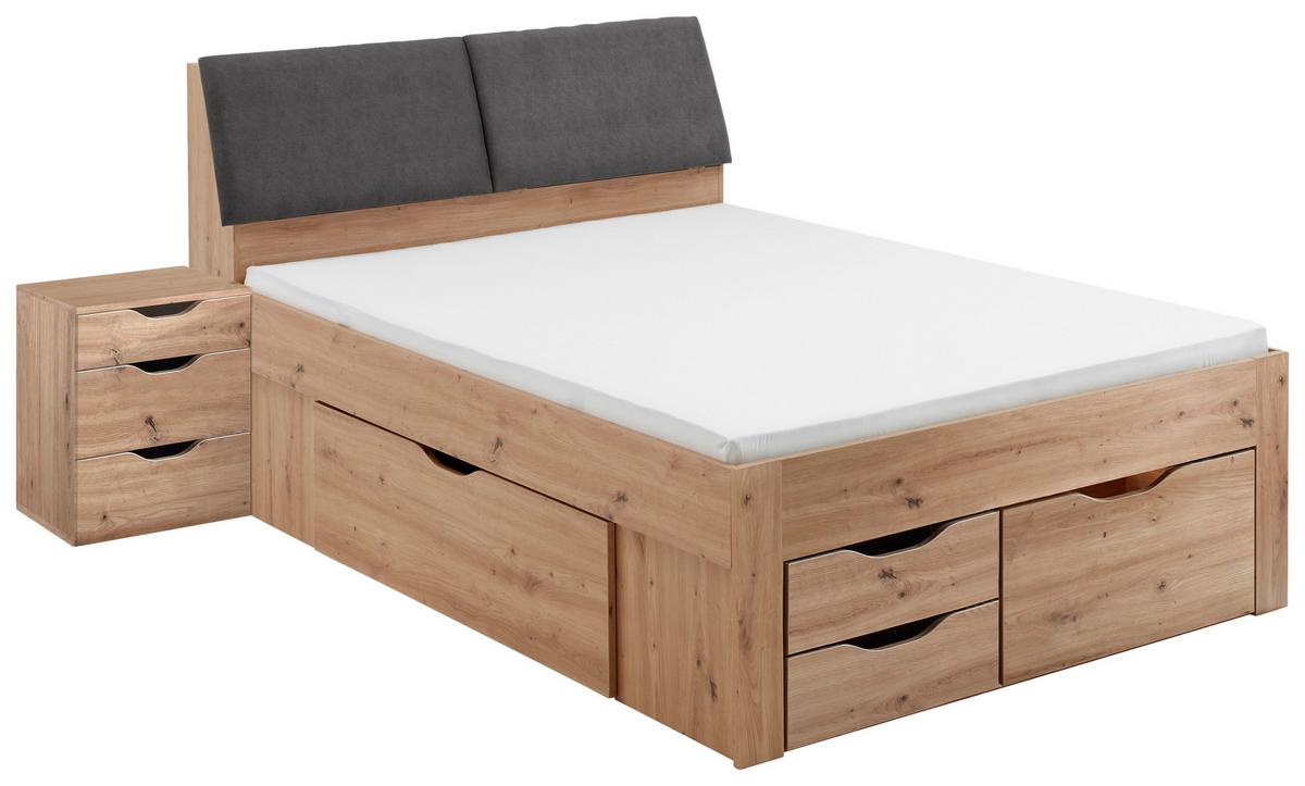 Tárolós Ágy Maxi 140/200 Cm - Artisan tölgy/szürke, Konventionell, faalapú anyag (140/200cm)