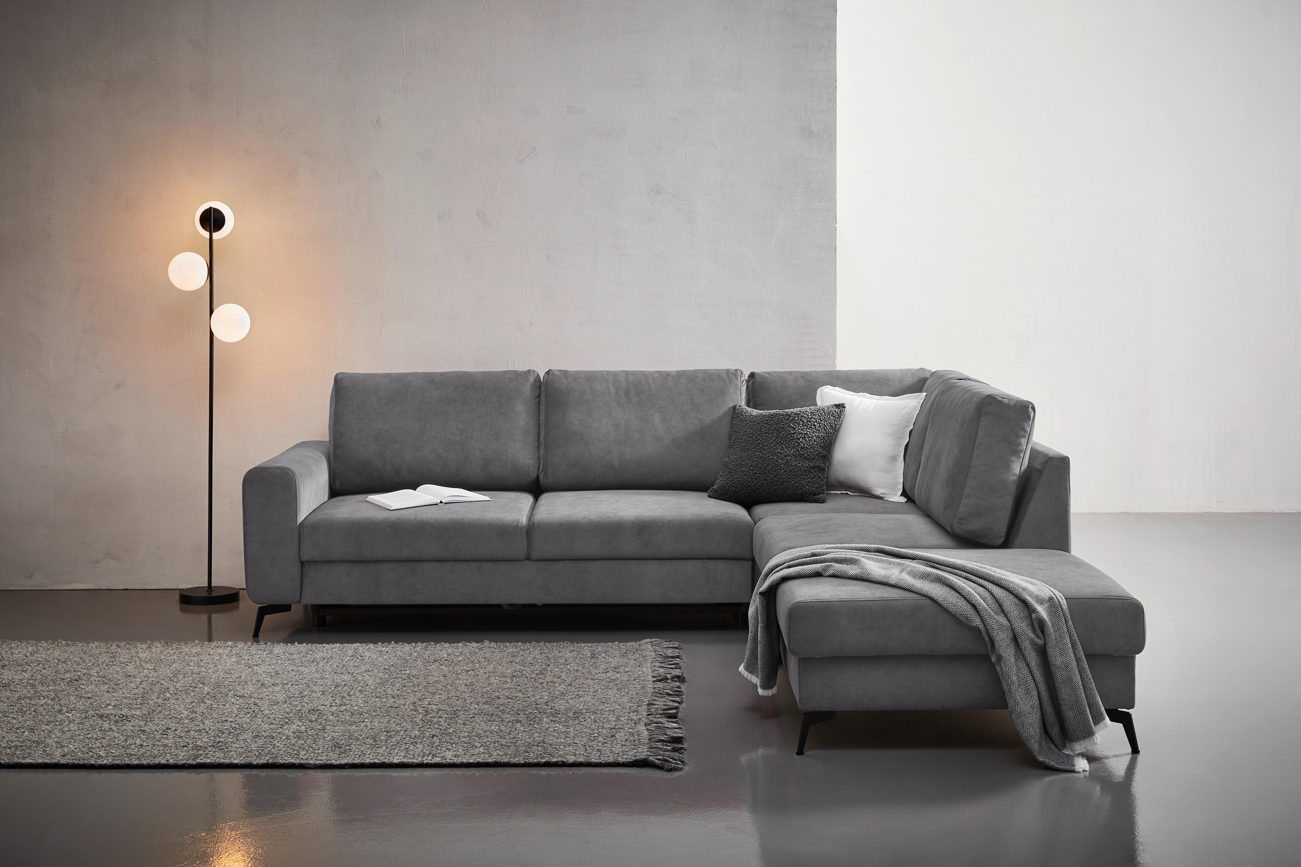 Ecksofa Mit Schlaffunktion Adesso Dunkelgrau Chenille - Dunkelgrau/Schwarz, KONVENTIONELL, Textil (275/257cm) - MID.YOU