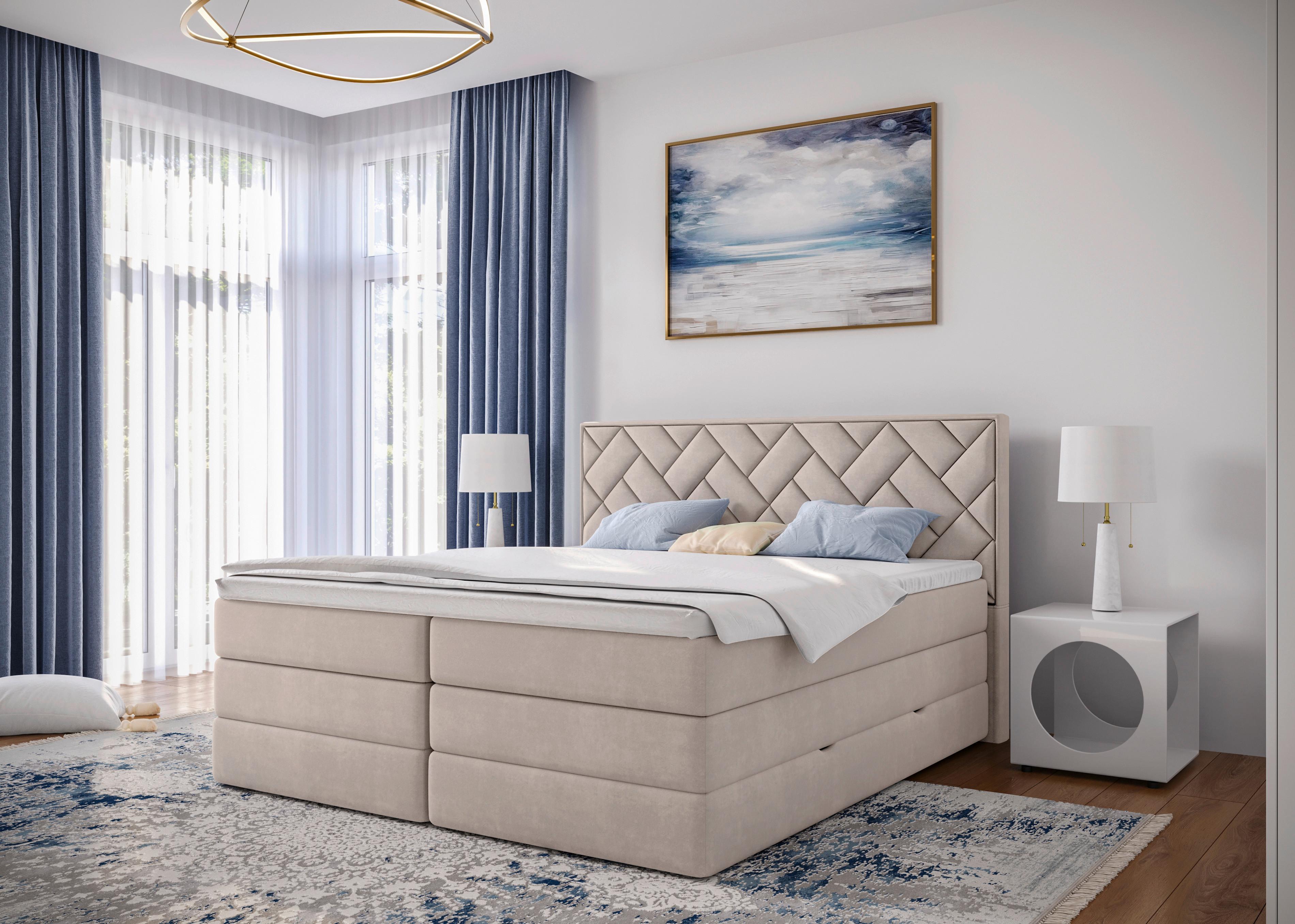 Boxspringbett mit Topper Bettkasten180x200 cm Loreno - Beige/Schwarz, MODERN, Holzwerkstoff/Textil (180/200cm) - MID.YOU