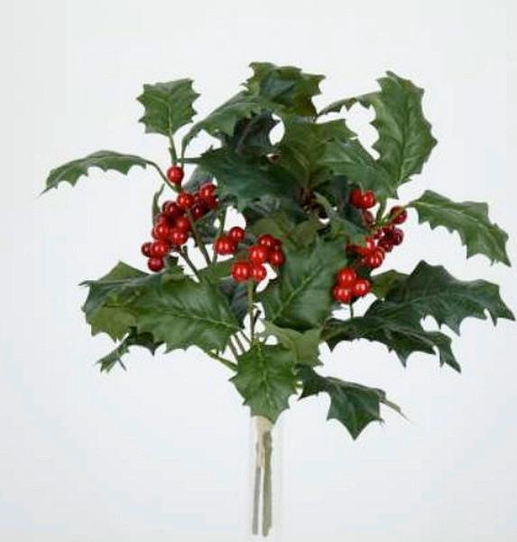 Ilexbund grün/Rot ca. 25 cm - Rot/Grün, Basics, Kunststoff (25cm)