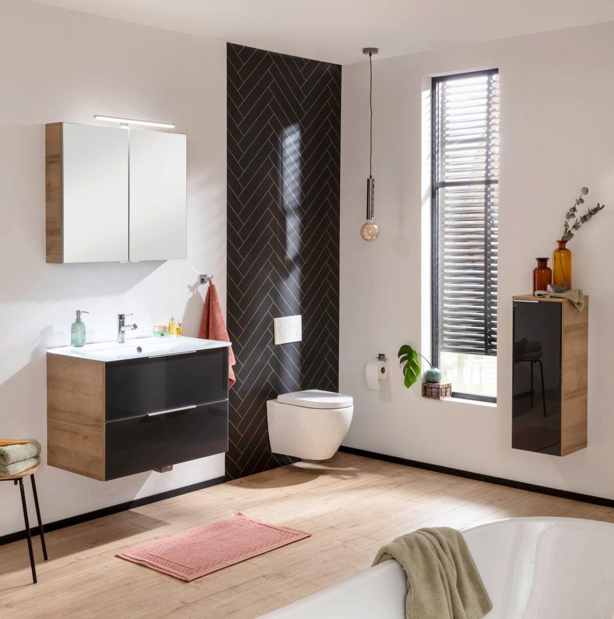 Waschtischkombi B.Brilliant Anthrazit/Eichefarben B: 80cm - Eichefarben/Anthrazit, Basics, Glas/Holzwerkstoff (80/55,7/50,1cm) - MID.YOU