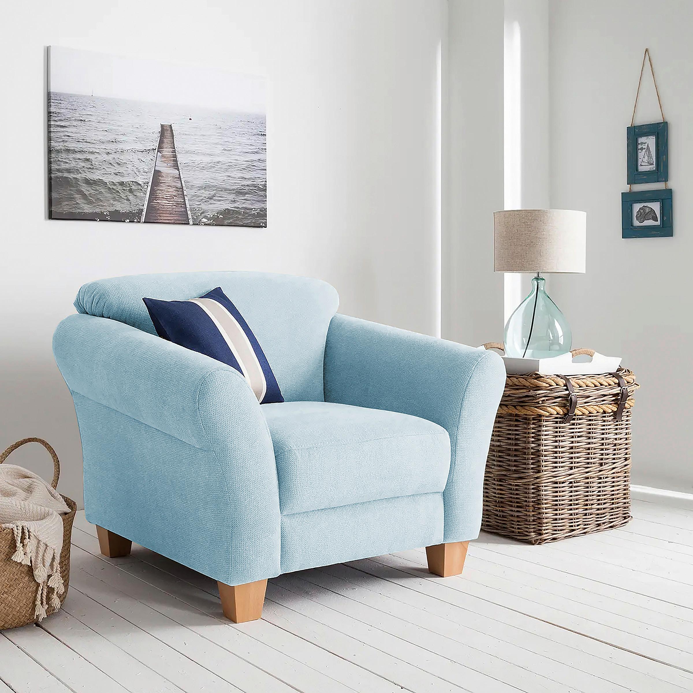 Sessel Gotland hellblau Rücken echt, 101x84x89 cm - Naturfarben/Hellblau, KONVENTIONELL, Textil (101/84/89cm) - Sit & More