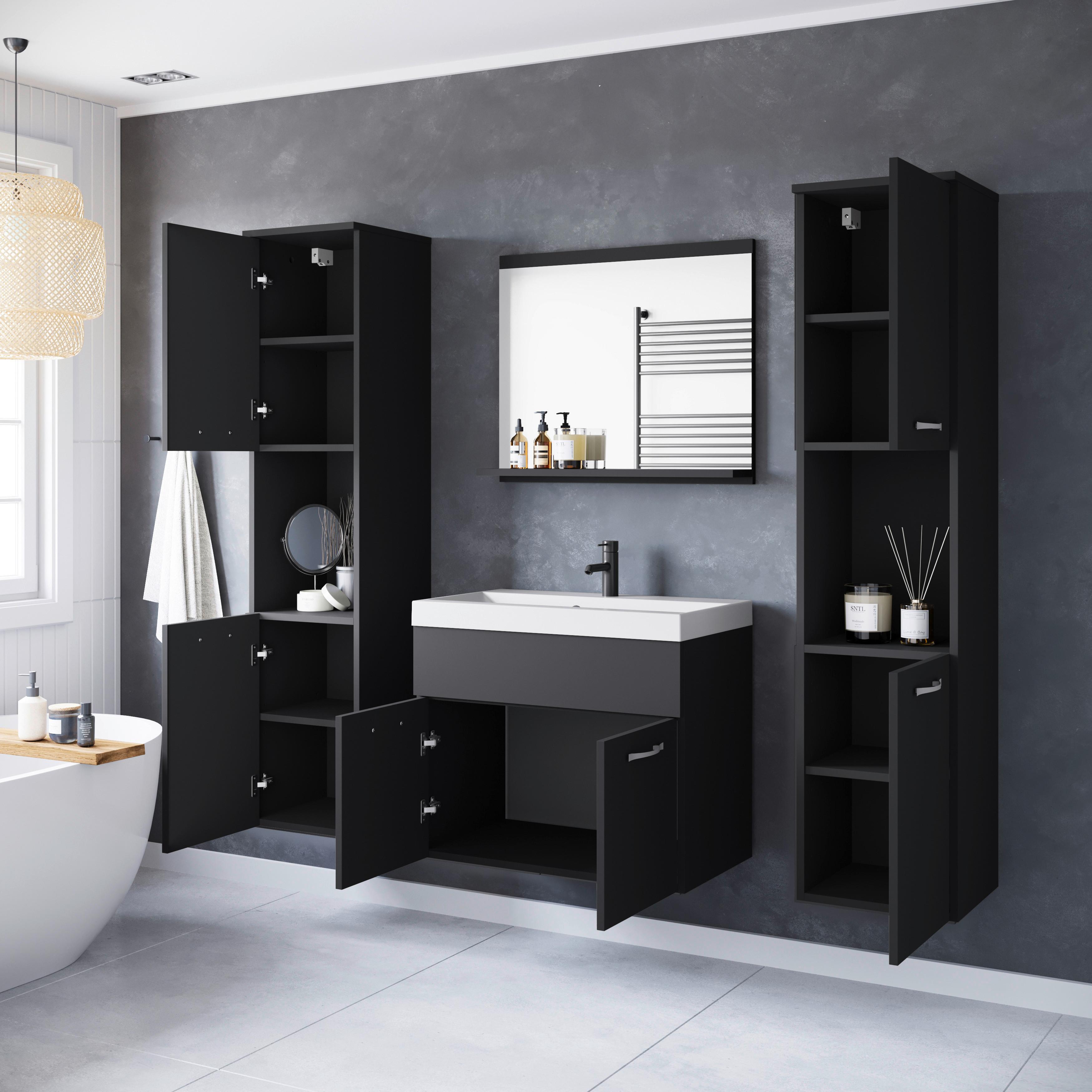 Badmöbel-Set 5-Tlg. Montreal Schwarz/Graphit B: 120,4 cm - Graphitfarben/Schwarz, LIFESTYLE, Keramik/Holzwerkstoff (120,4/132,8/35cm) - P & B