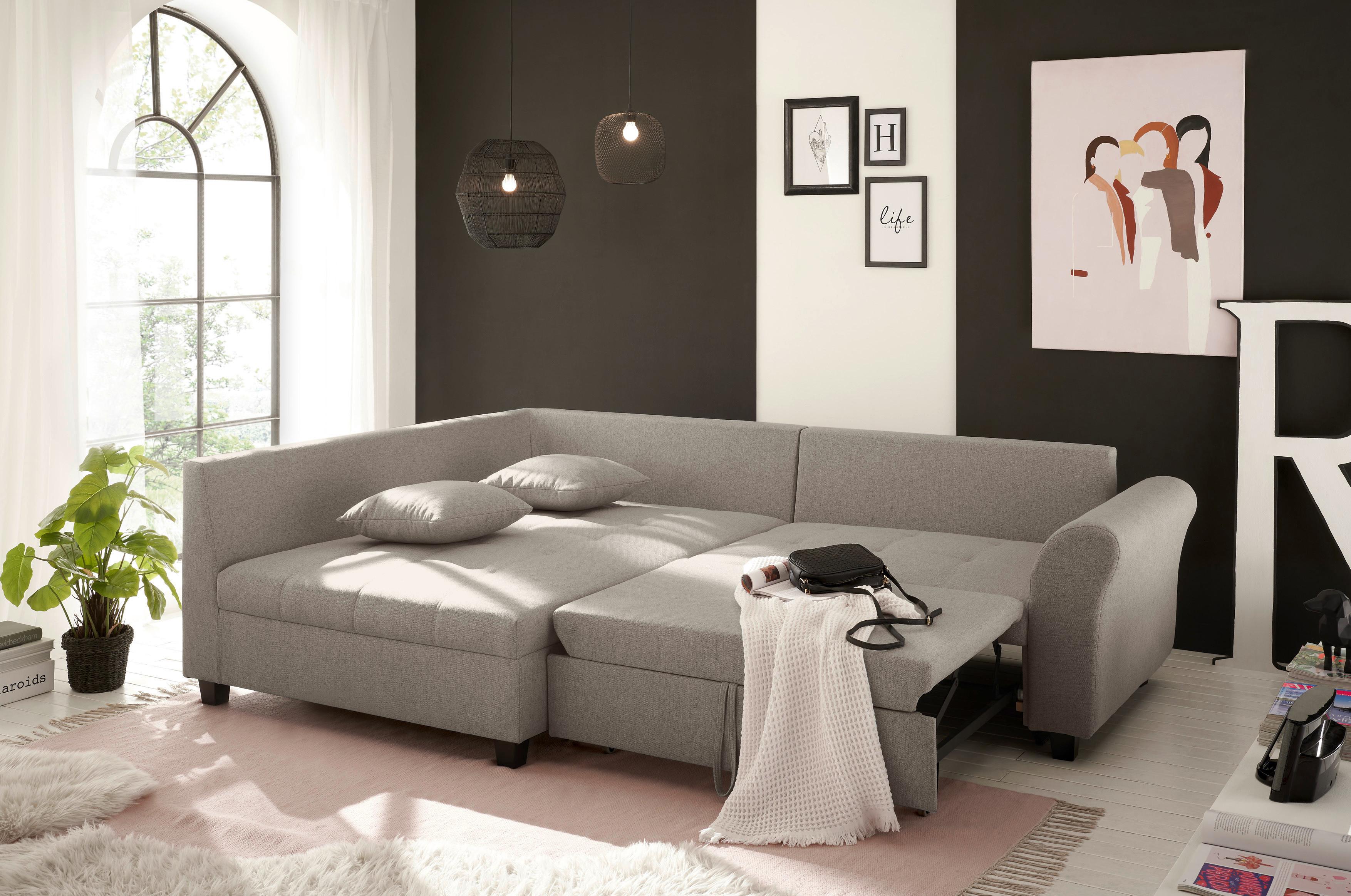 Ecksofa Liz Sandfarben S: 175x252 cm - Sandfarben/Schwarz, MODERN, Textil (175/252cm) - Livetastic