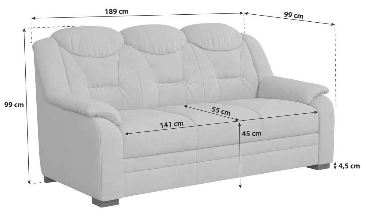 3-sitzer-sofa Marcus - Hellgrau/Schwarz, Basics, Textil (189/99/99cm) - MID.YOU