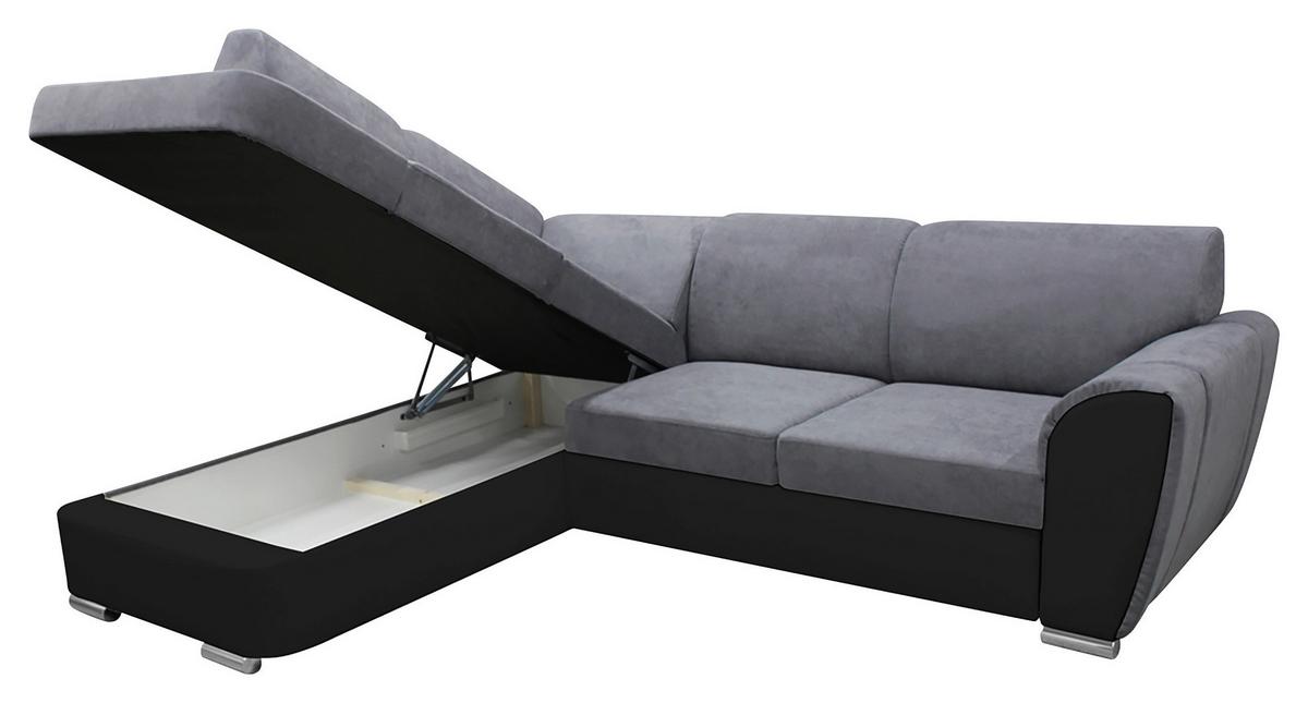 Ecksofa Mit Bettkasten Doris Rücken Echt Grau/schwarz - Silberfarben/Schwarz, Design, Textil (196/255cm) - MID.YOU