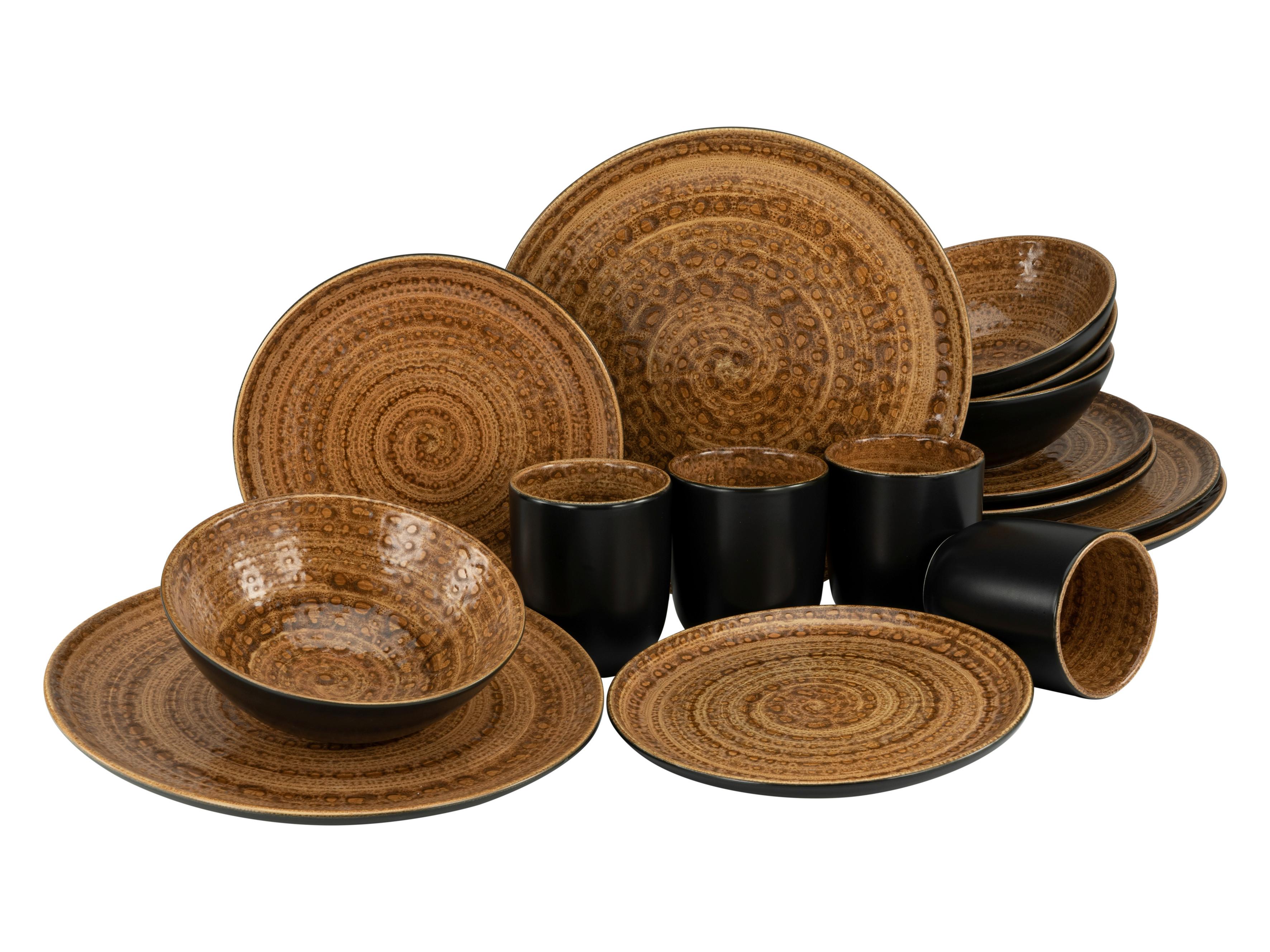 Kombiservice Steingut 4 Personen Geschirr Set - Schwarz/Braun, Keramik - Creatable