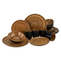 Kombiservice Steingut 4 Personen Geschirr Set - Schwarz/Braun, Keramik - Creatable