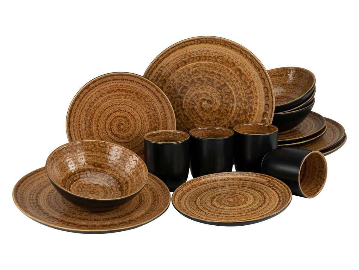 Kombiservice Steingut 4 Personen Geschirr Set - Schwarz/Braun, Keramik - Creatable