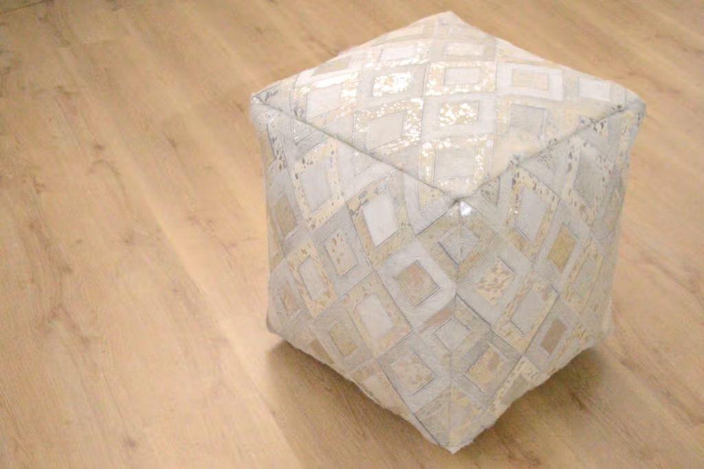 Pouf Dazzle Creme/Grau Silberfarben B: 45 cm - Silberfarben/Creme, Design, Leder (45/45/45cm) - Kayoom