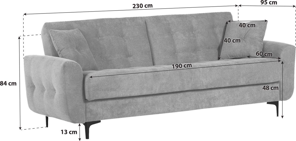 Schlafsofa Morton - Hellgrau/Schwarz, KONVENTIONELL, Textil (230/84/95cm) - Livetastic